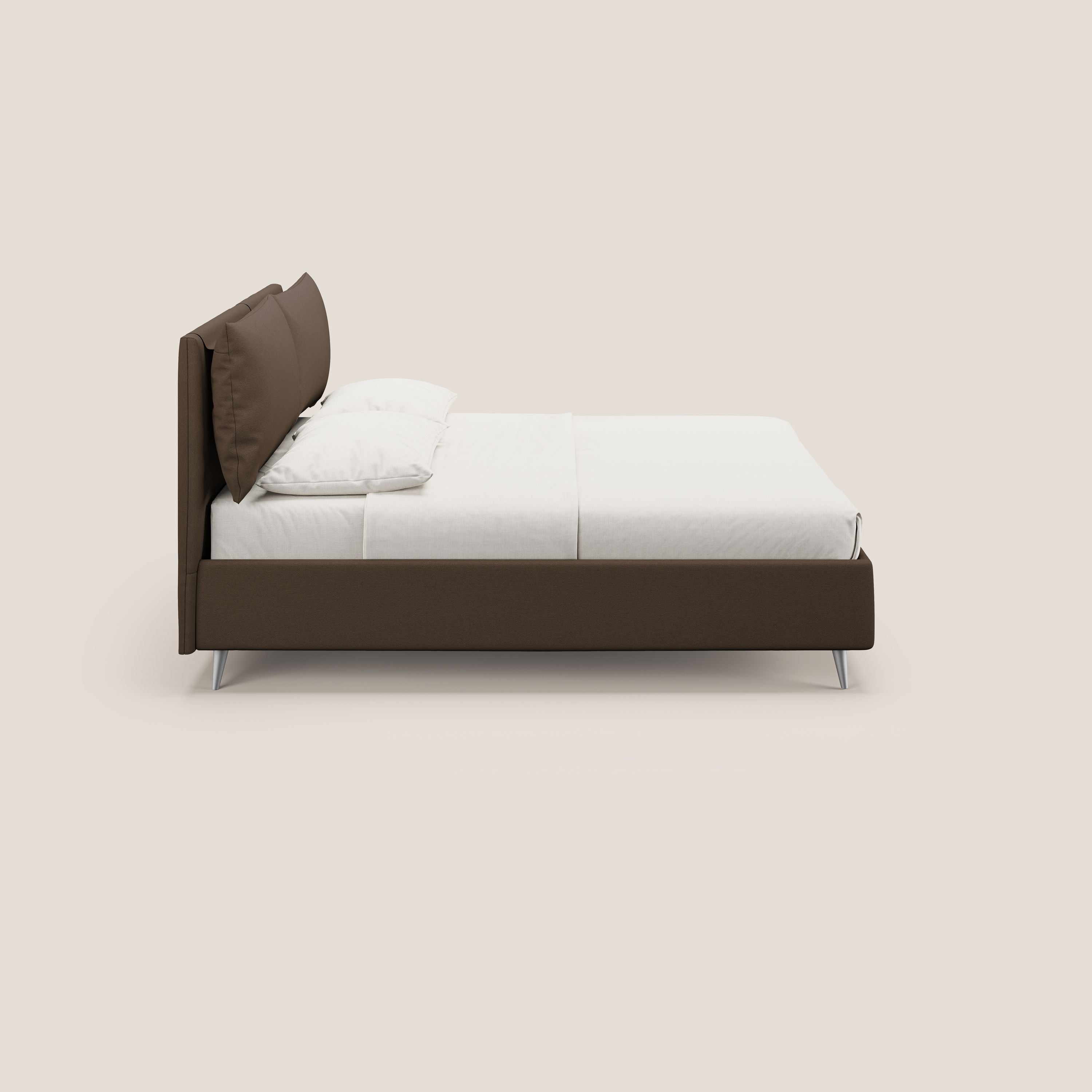 Elsa letto imbottito con vano contenitore in tessuto smacchiabile T05 marrone - divani.store
