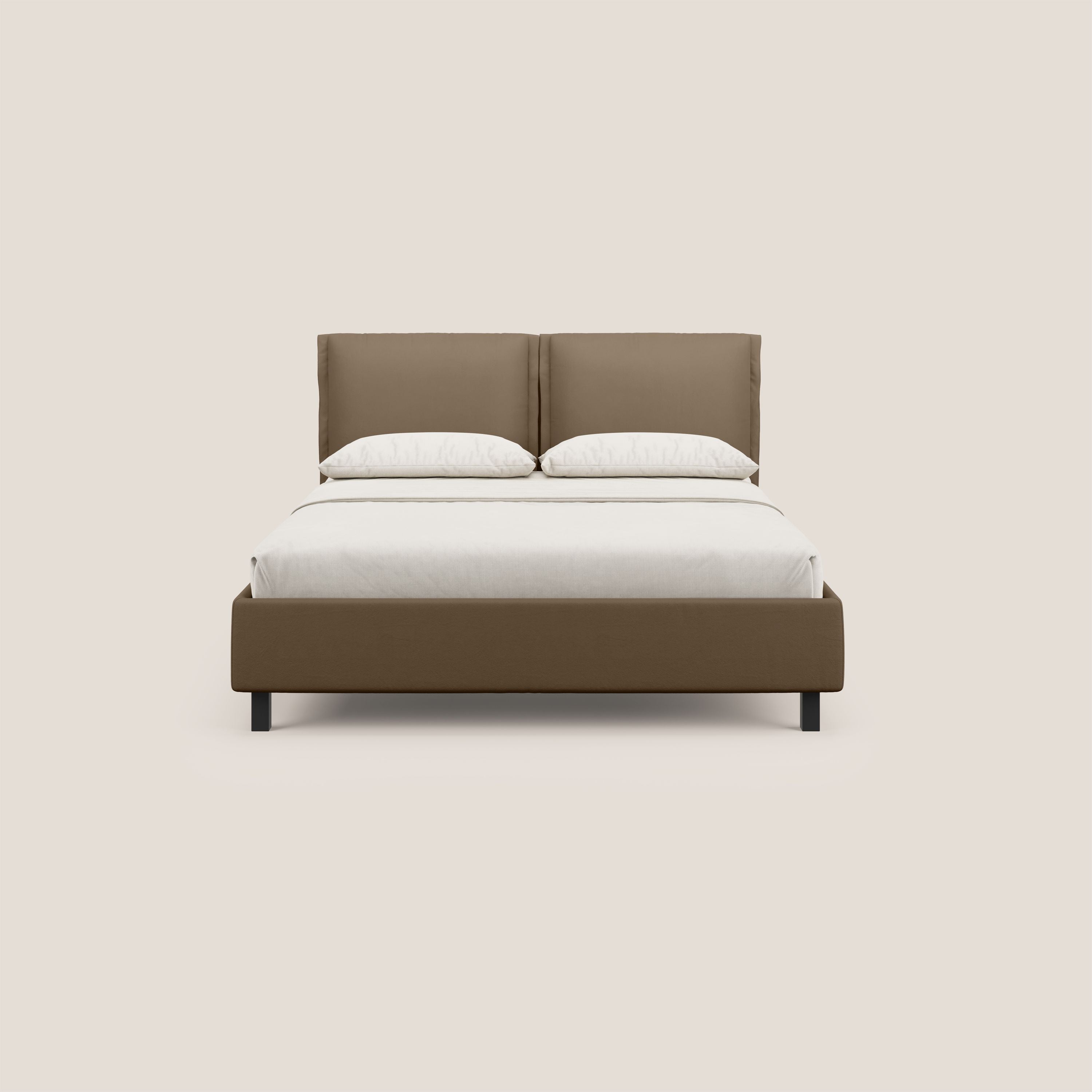 Emma letto contenitore con cuscini mobili in microfibra smacchiabile T11 marrone - divani.store