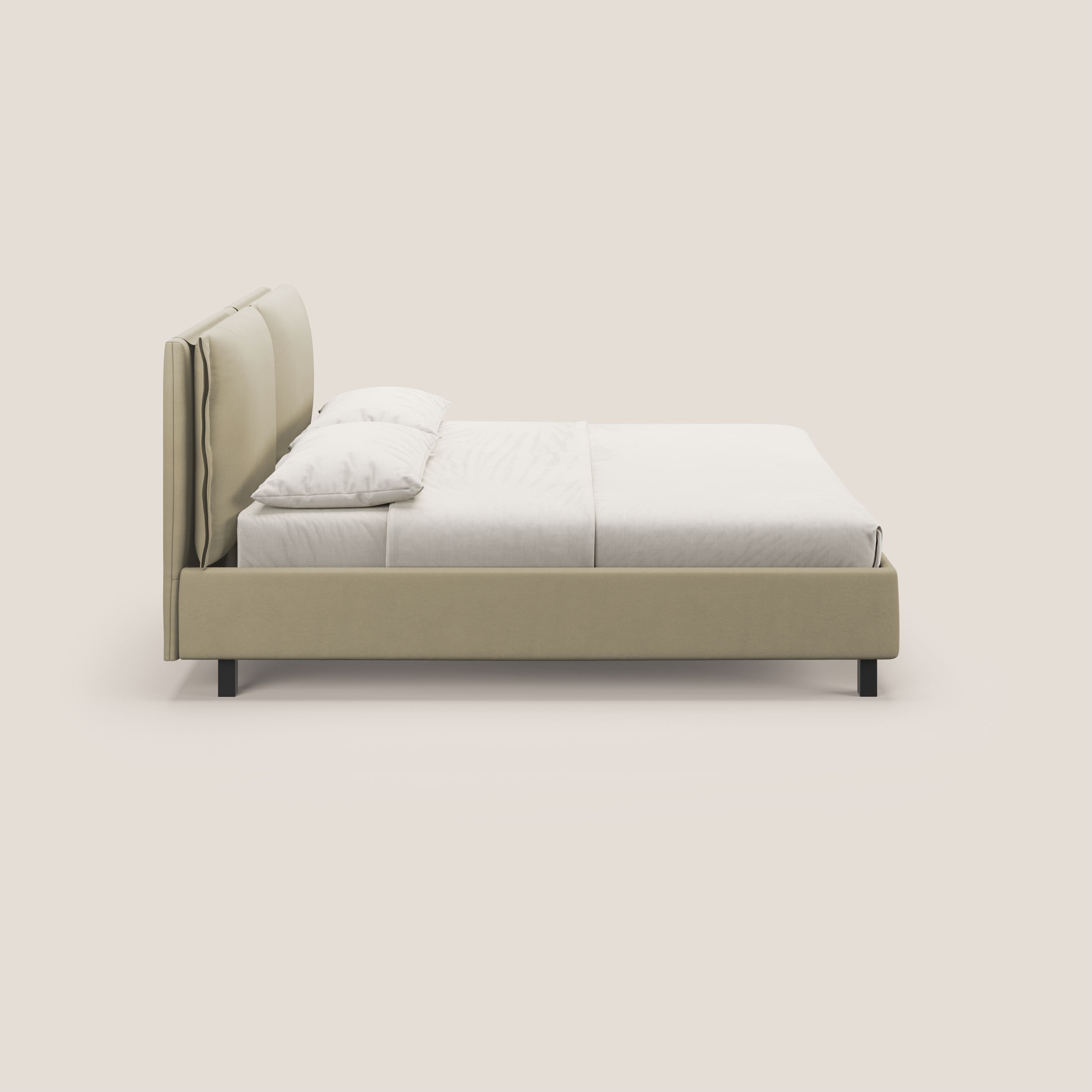 Emma letto contenitore con cuscini mobili in microfibra smacchiabile T11 panna - divani.store