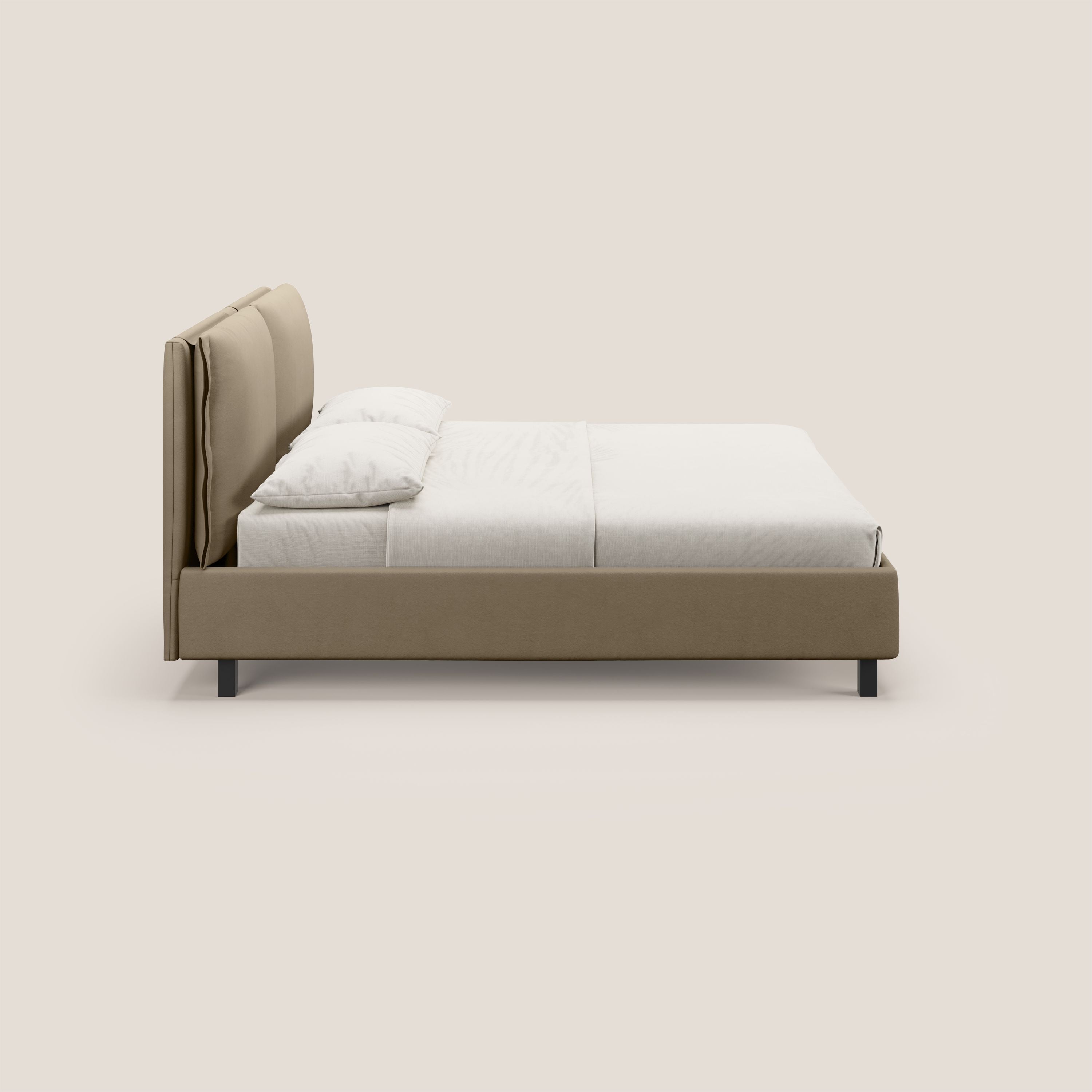 Emma letto contenitore con cuscini mobili in microfibra smacchiabile T11 tortora - divani.store