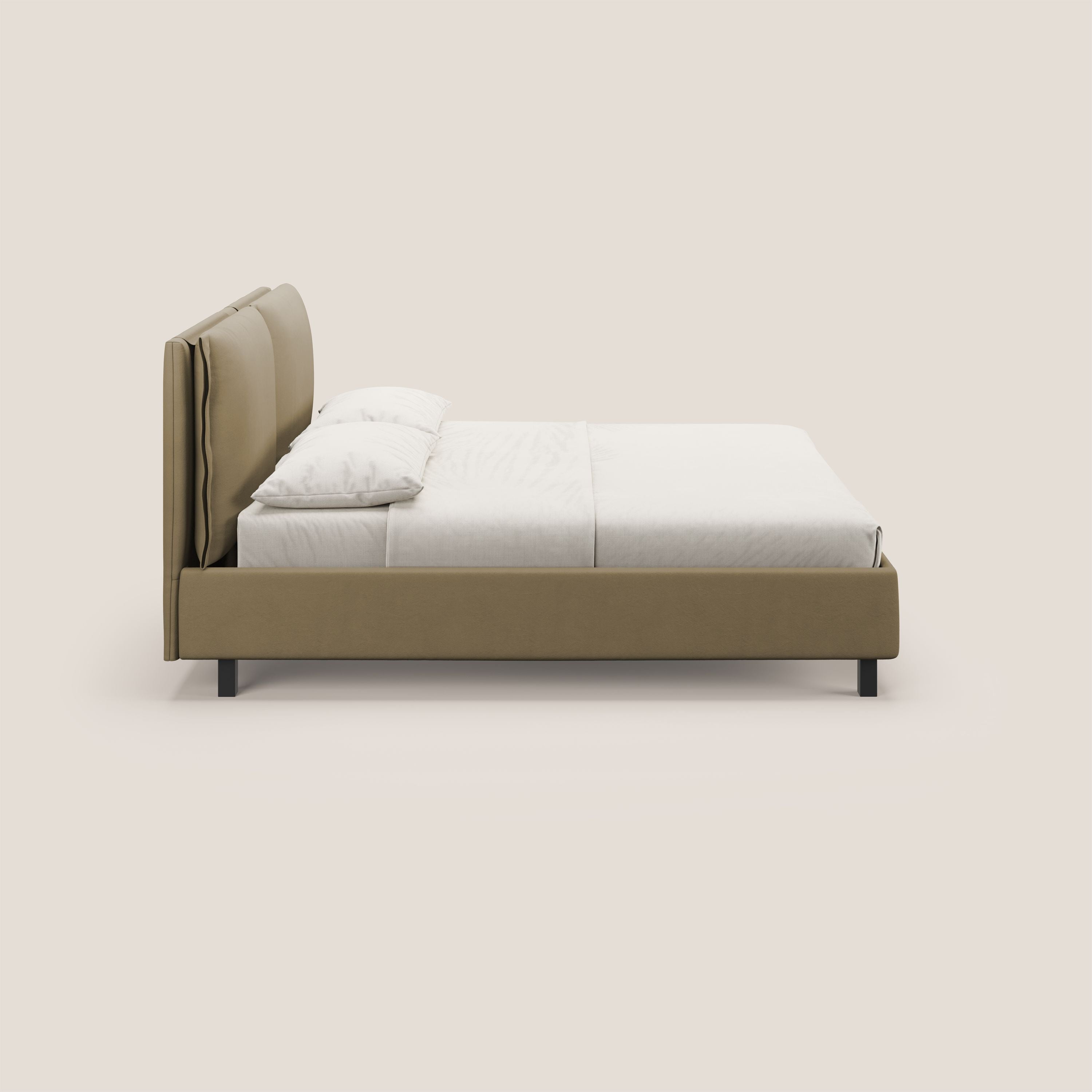 Emma letto contenitore con cuscini mobili in microfibra smacchiabile T11 beige - divani.store