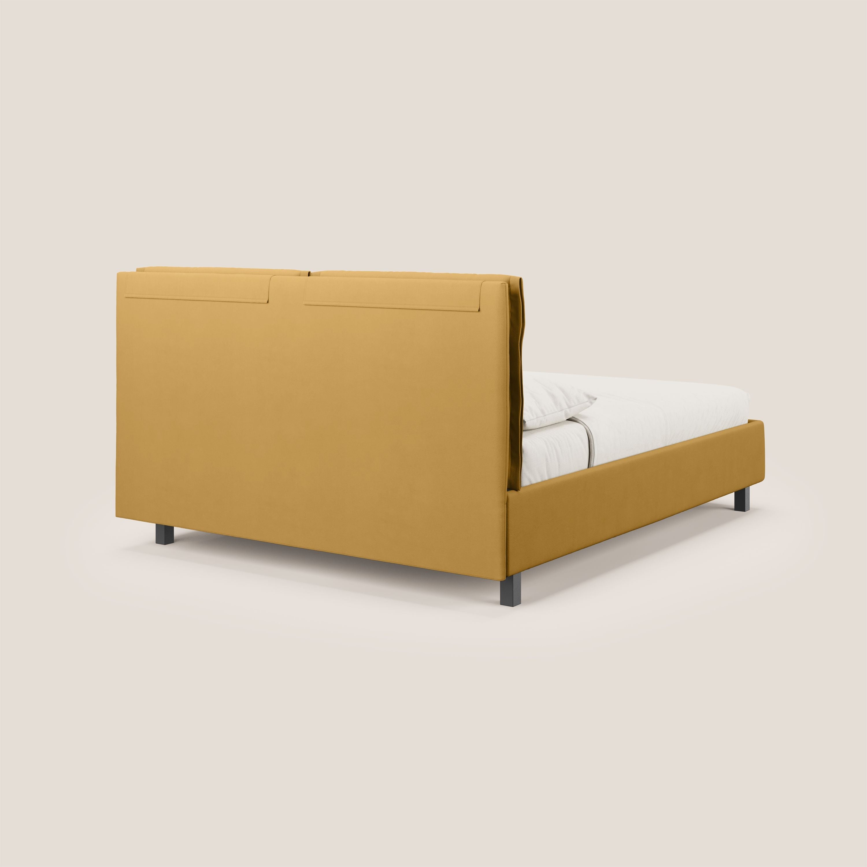 Emma letto contenitore con cuscini mobili in microfibra smacchiabile T11 giallo - divani.store