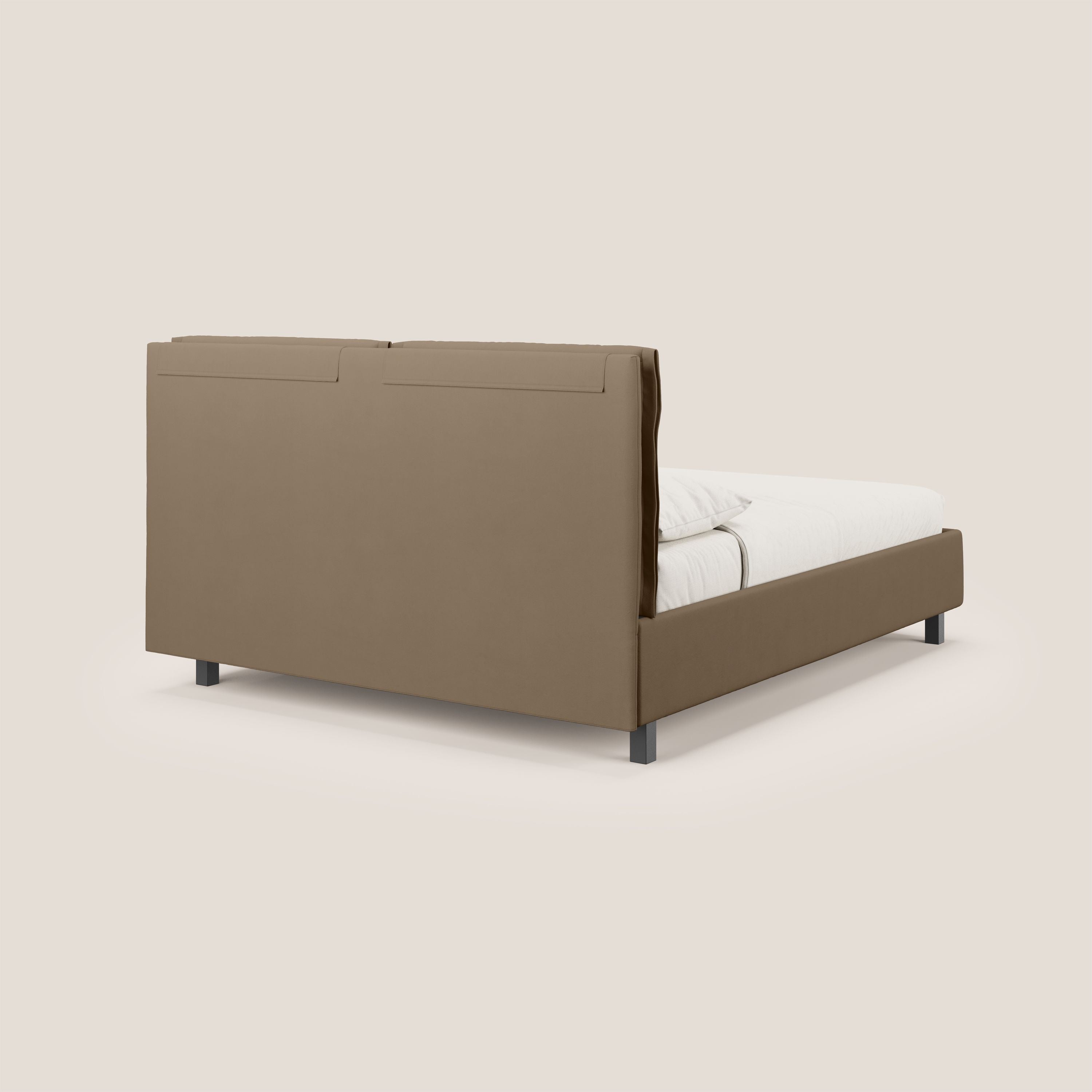 Emma letto contenitore con cuscini mobili in microfibra smacchiabile T11 marrone - divani.store