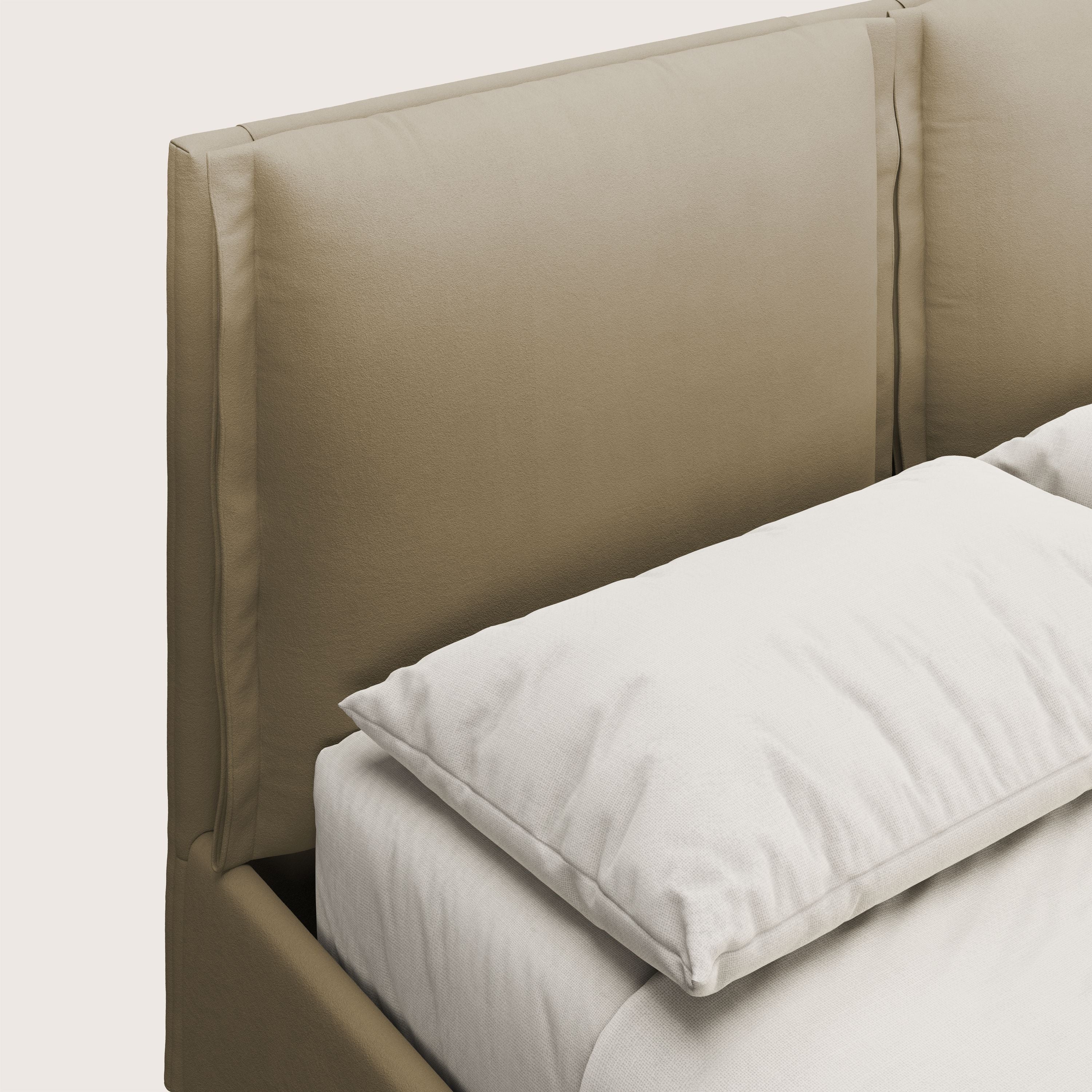 Emma letto contenitore con cuscini mobili in microfibra smacchiabile T11 beige - divani.store