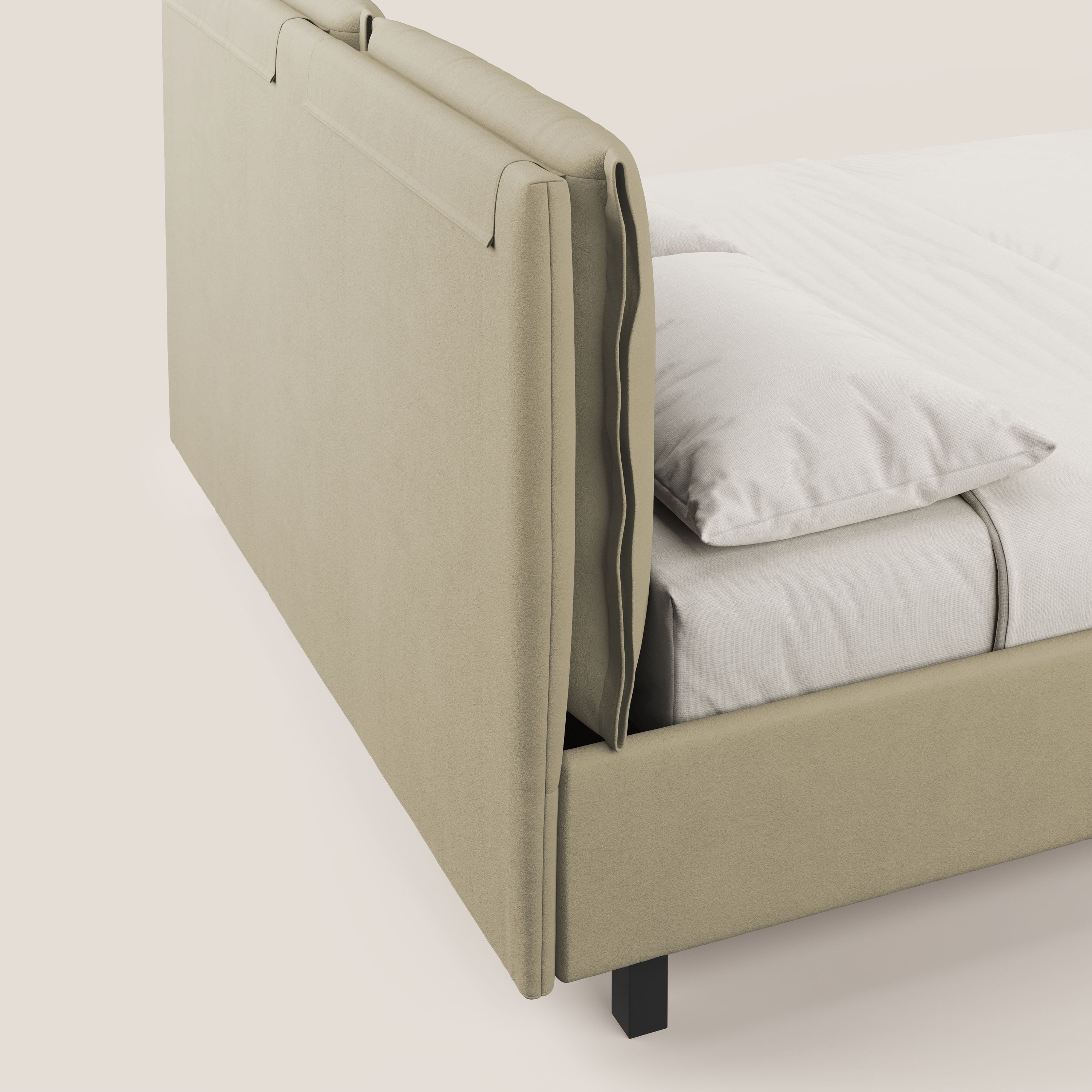 Emma letto contenitore con cuscini mobili in microfibra smacchiabile T11 panna - divani.store
