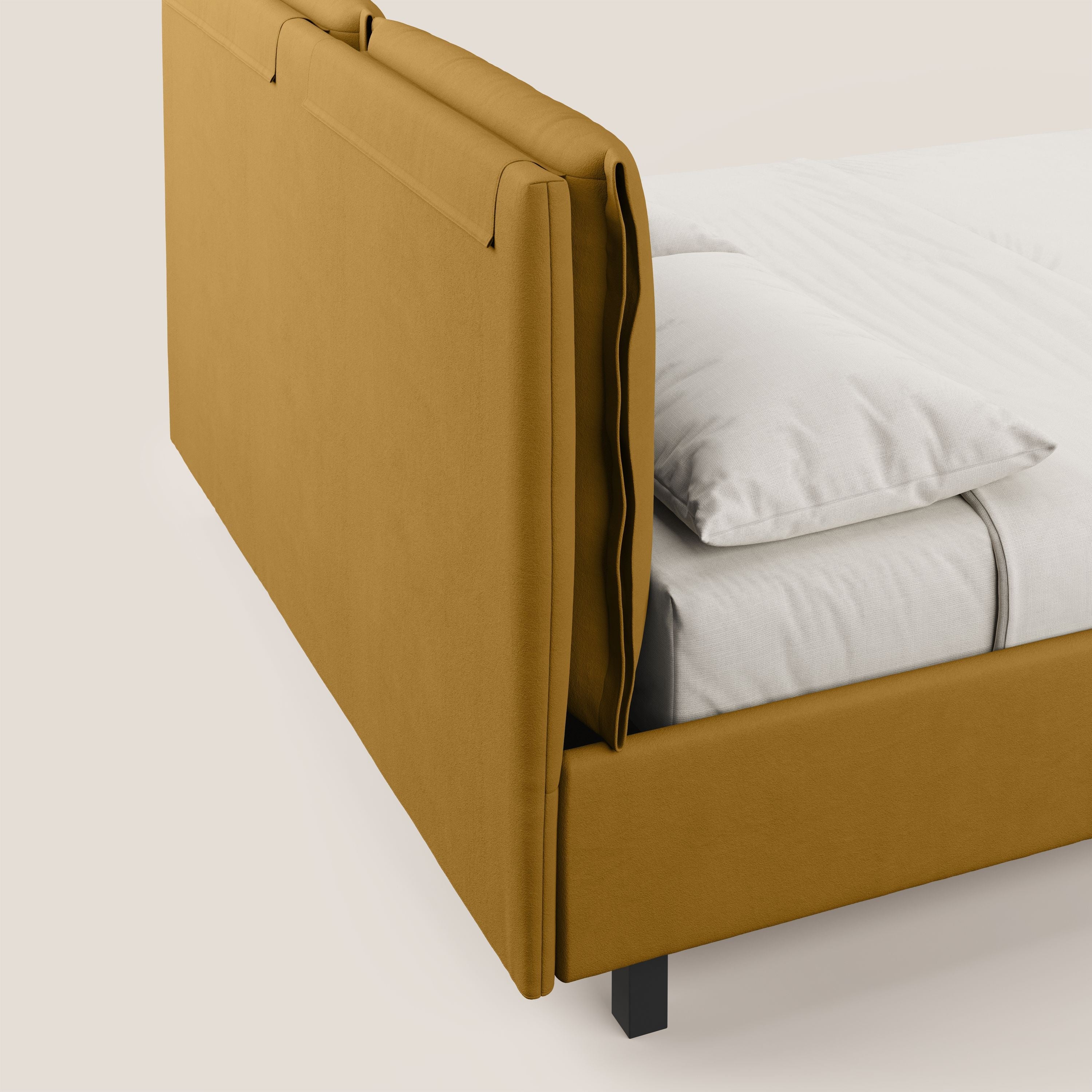 Emma letto contenitore con cuscini mobili in microfibra smacchiabile T11 giallo - divani.store