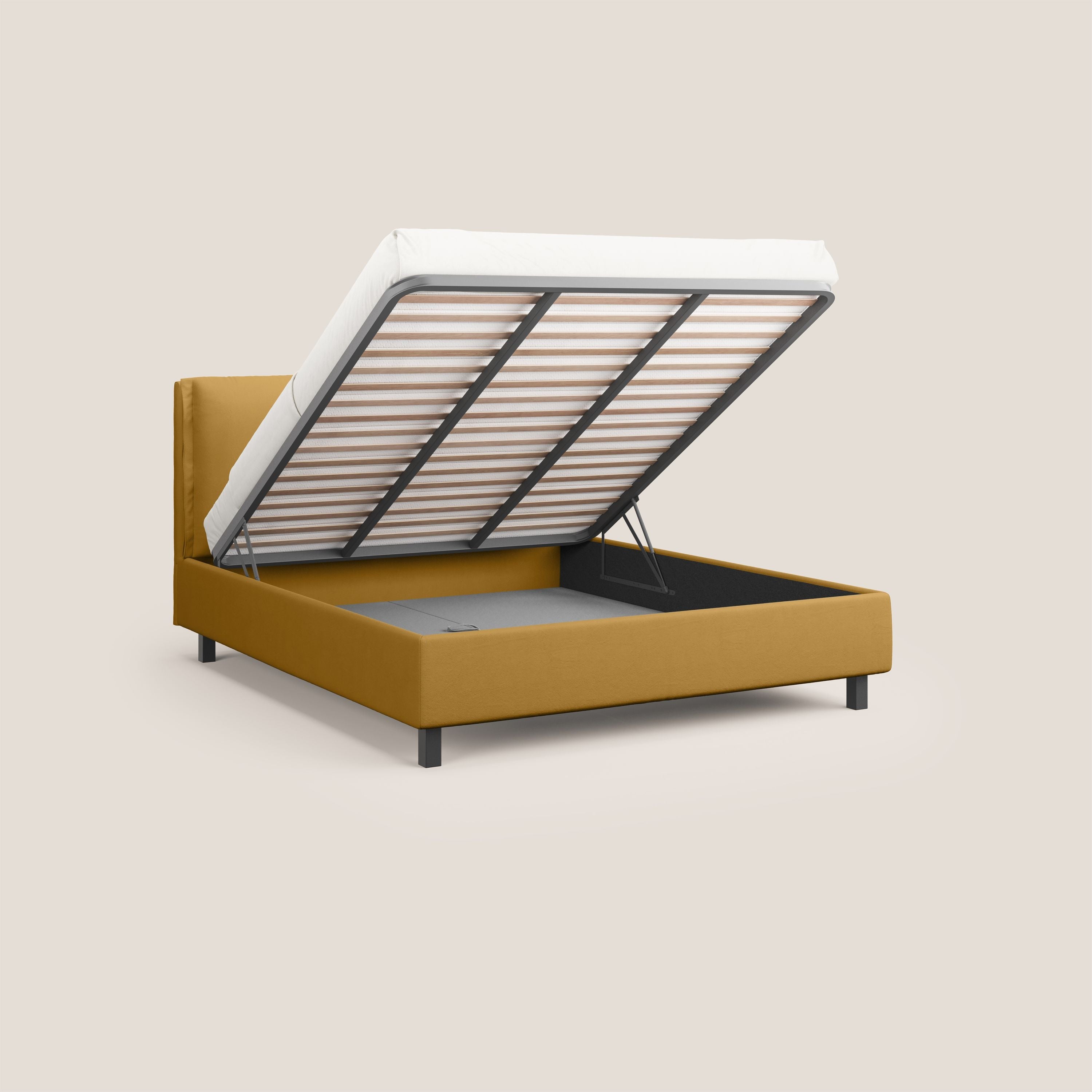 Emma letto contenitore con cuscini mobili in microfibra smacchiabile T11 giallo - divani.store