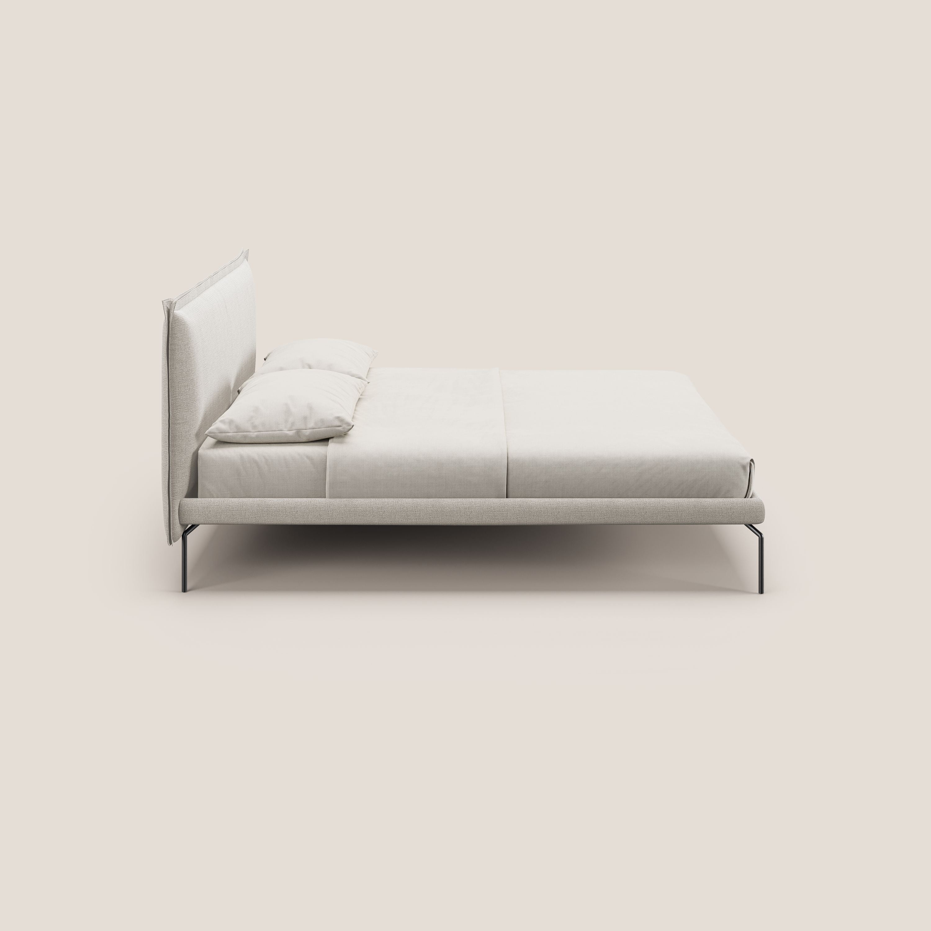 Eric letto imbottito design minimal in morbido tessuto impermeabile T14 panna - divani.store