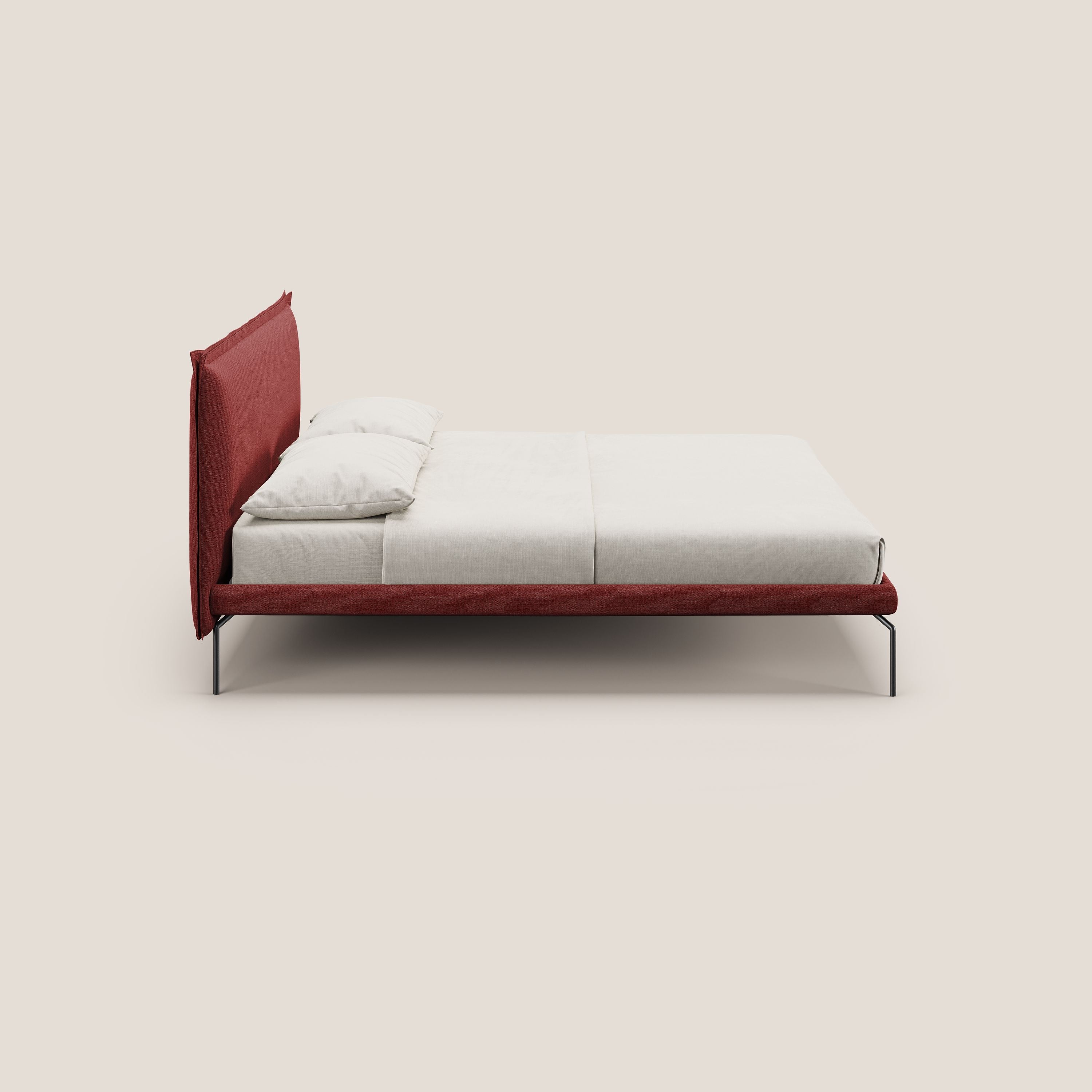 Eric letto imbottito design minimal in morbido tessuto impermeabile T14 rosso - divani.store