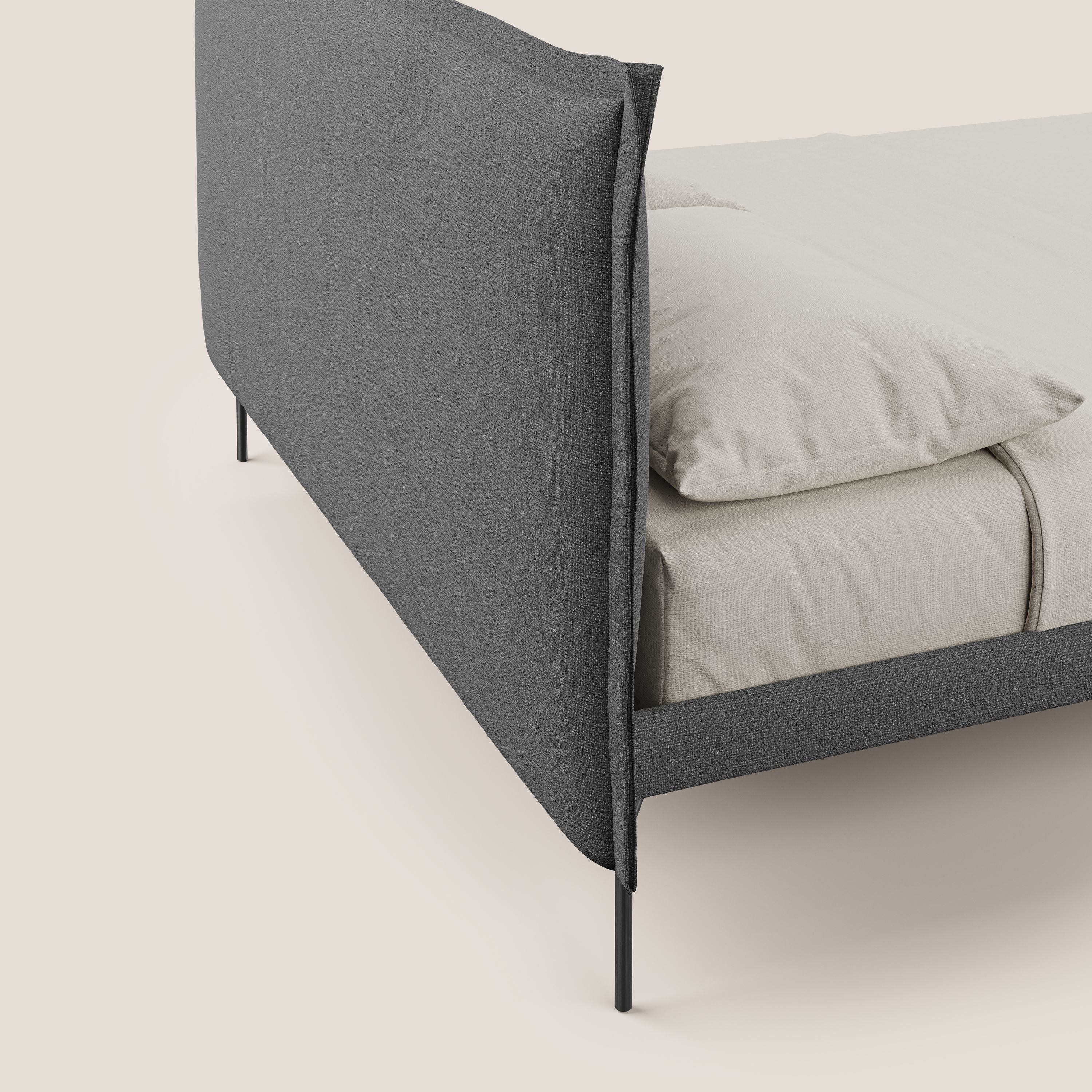 Eric letto imbottito design minimal in morbido tessuto impermeabile T14 grigio - divani.store