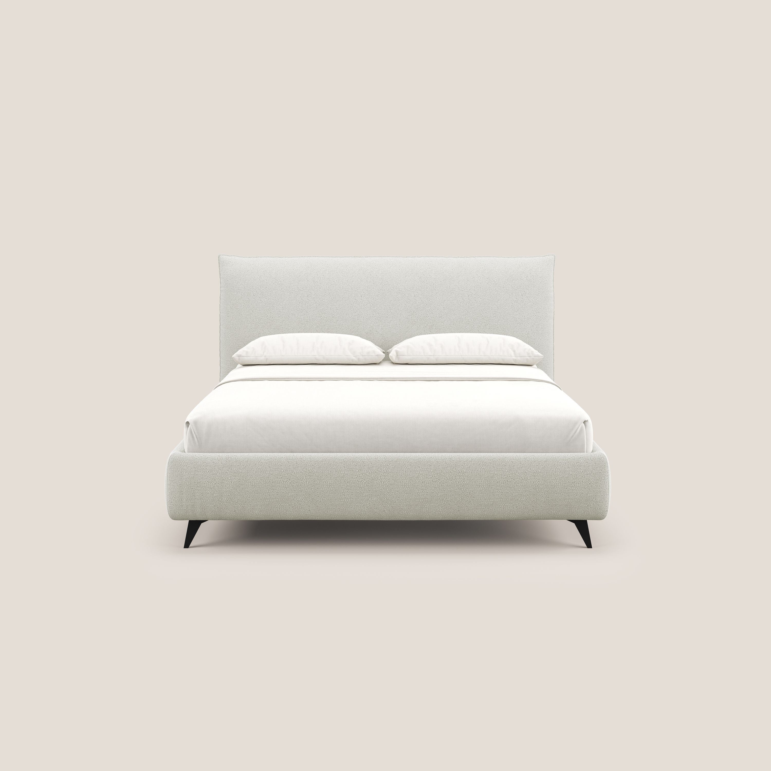 EROS letto imbottito in piuma con vano contenitore in pregiato e fresco bouclet smacchiabile T16 panna - divani.store