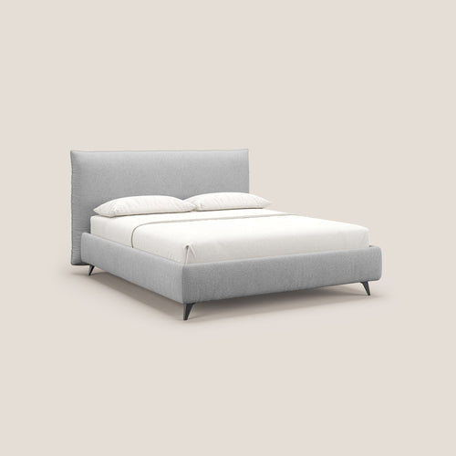 EROS letto imbottito in piuma con vano contenitore in pregiato e fresco bouclet smacchiabile T16 grigio - divani.store