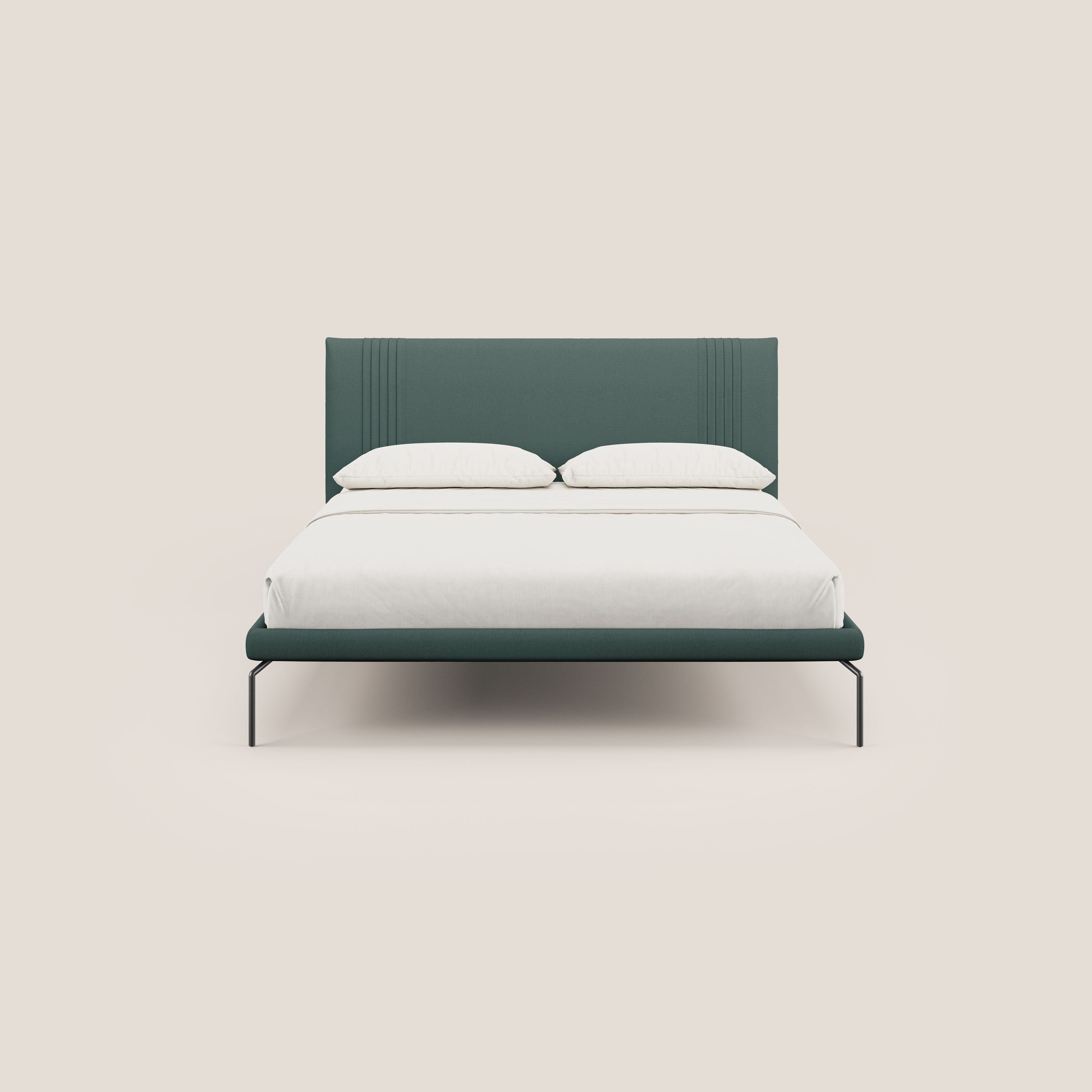 Finn letto imbottito con piedi alti in metallo in tessuto smacchiabile T05 verde - divani.store