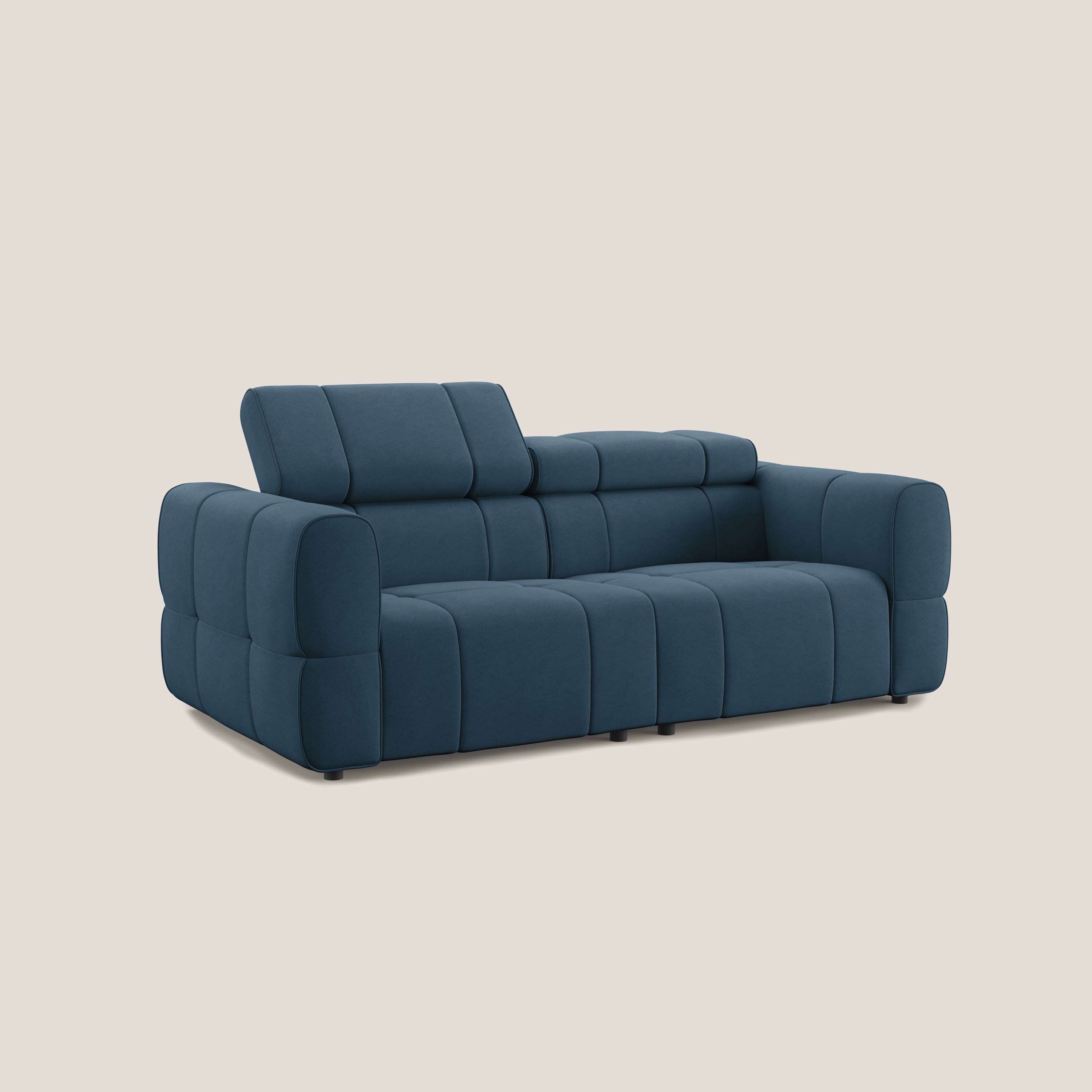 Giotto Divano modulare con opzione relax elettrico in microfibra effetto velluto impermeabile T09 blu - divani.store