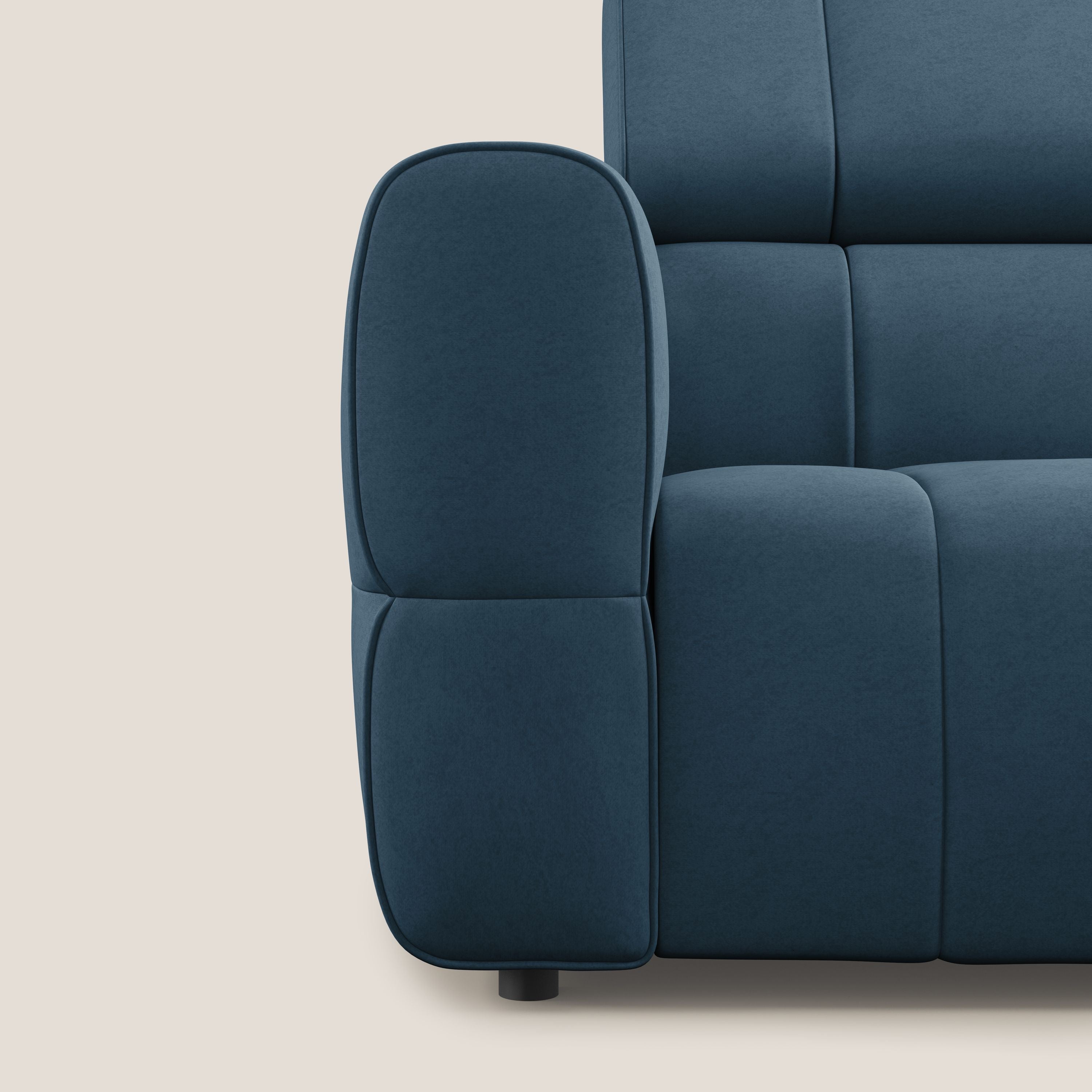 Giotto Divano modulare con opzione relax elettrico in microfibra effetto velluto impermeabile T09 blu - divani.store