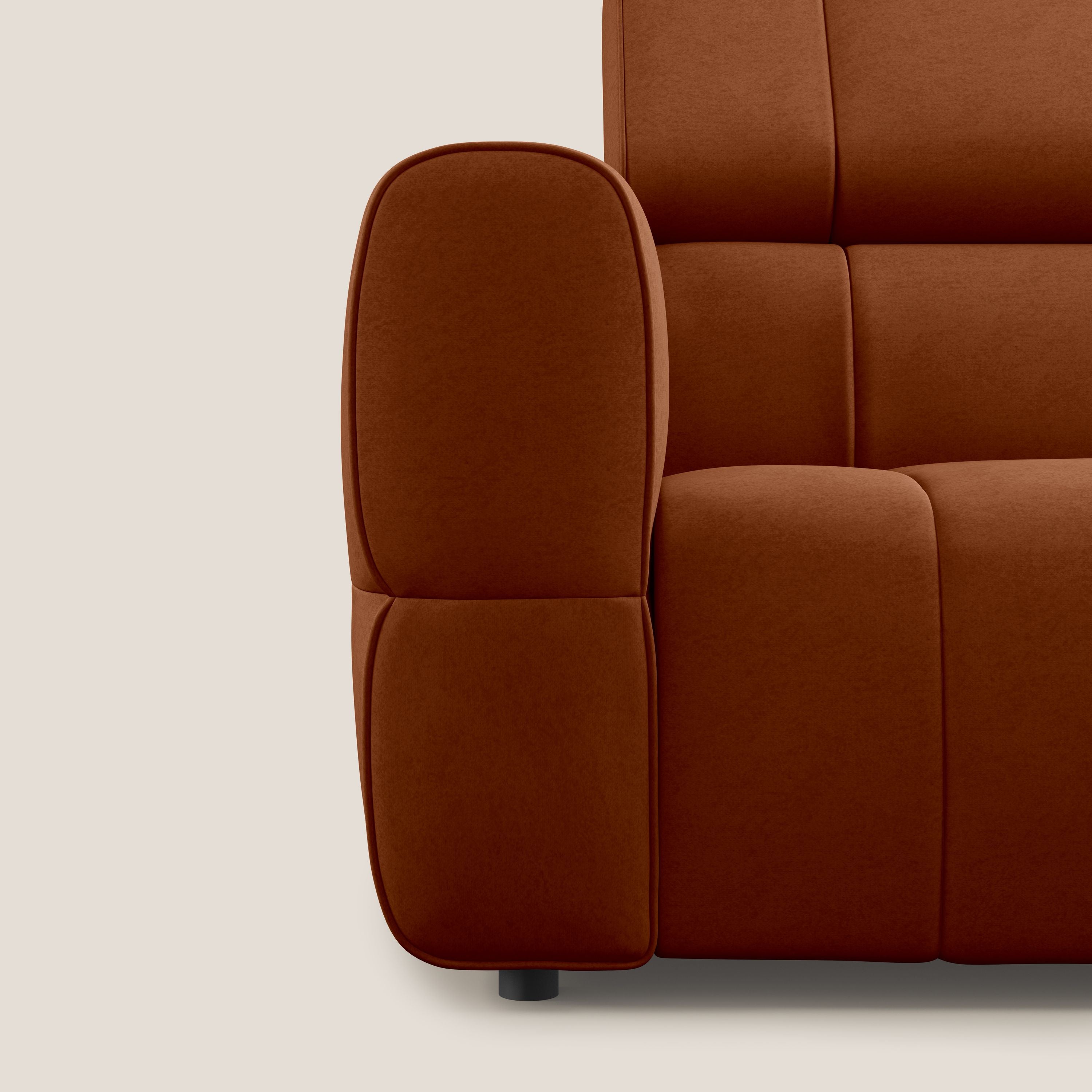 Giotto Divano modulare a 3 sedute con opzione relax elettrico in microfibra effetto velluto impermeabile T09 ruggine - divani.store