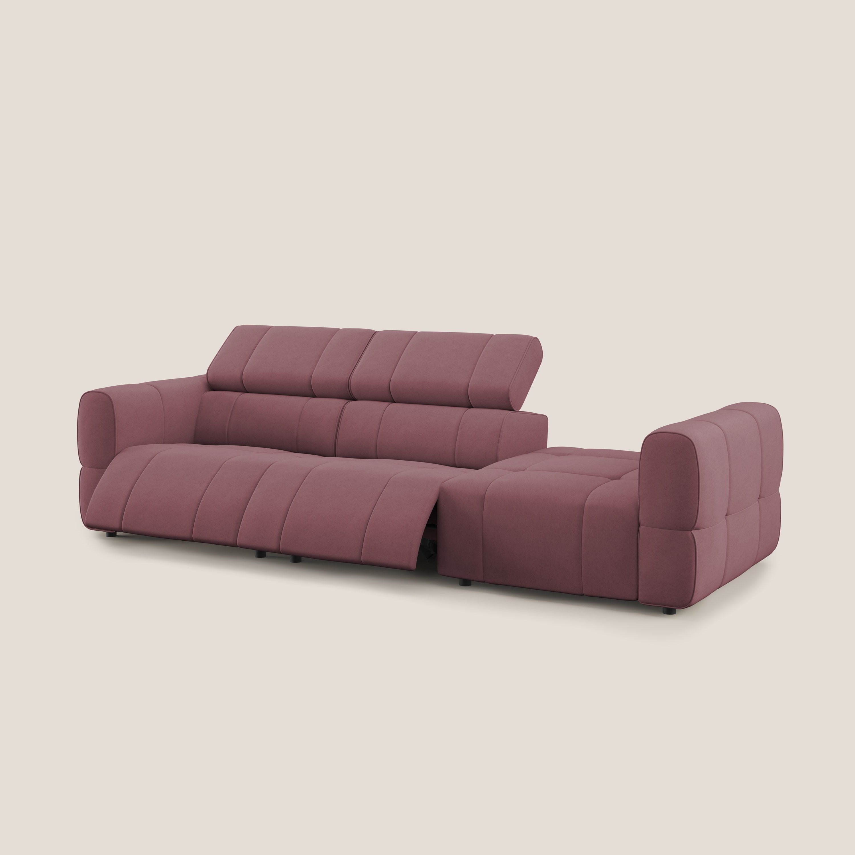 Giotto Divano con terminale e opzione relax elettrico in microfibra effetto velluto impermeabile T09 - divani.store