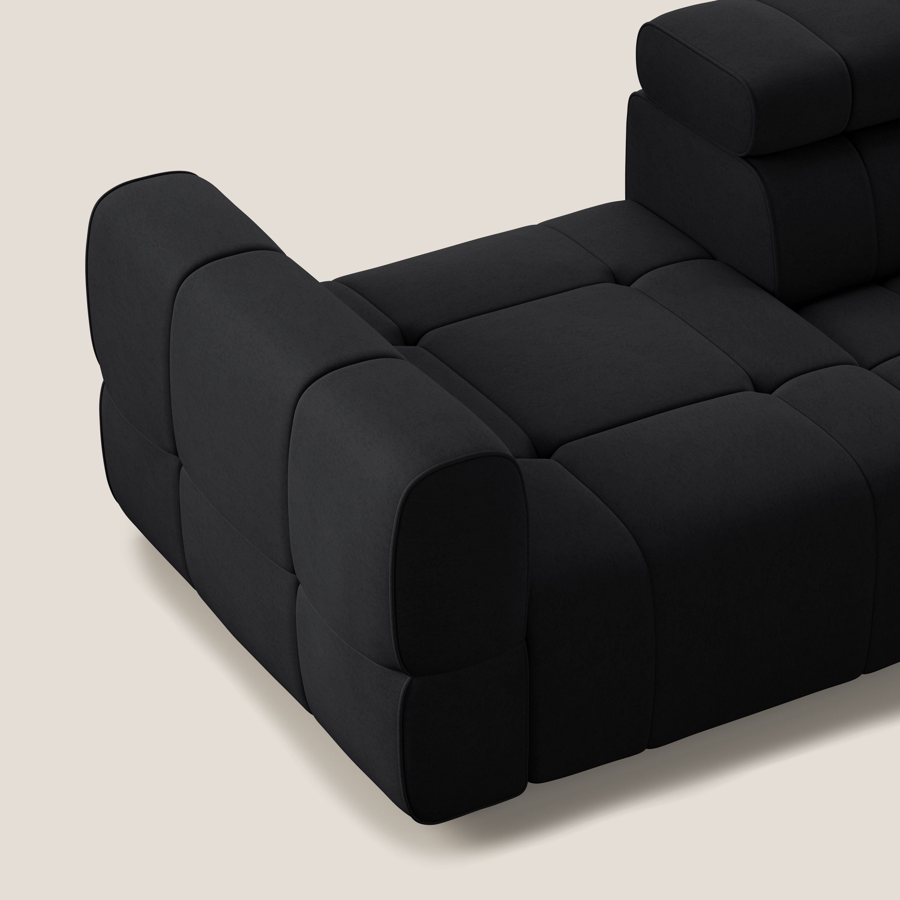 Giotto Divano con terminale e opzione relax elettrico in microfibra effetto velluto impermeabile T09 - divani.store