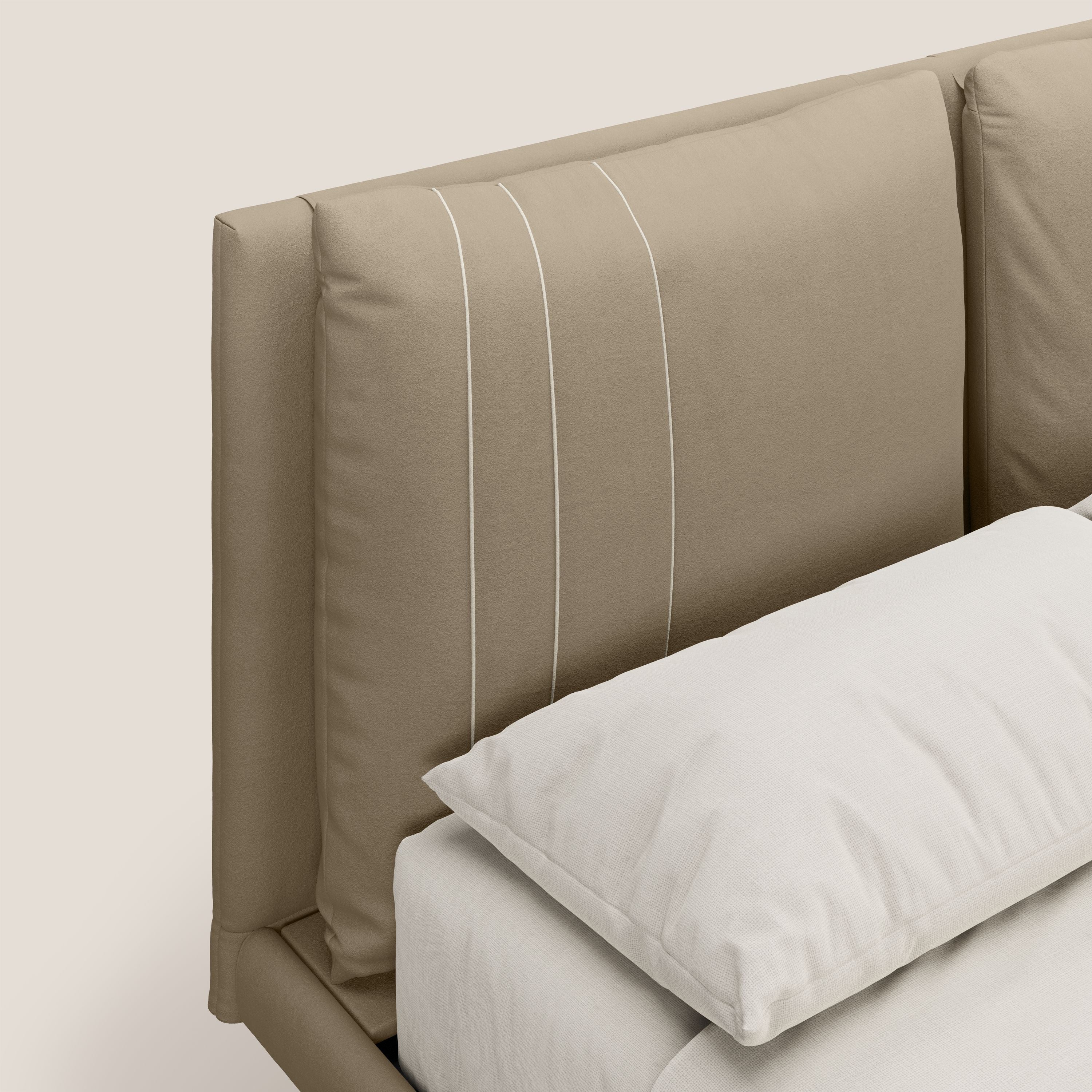 Giselle letto moderno con cuscini testata regolabili con tasche in microfibra impermeabile T11 tortora - divani.store