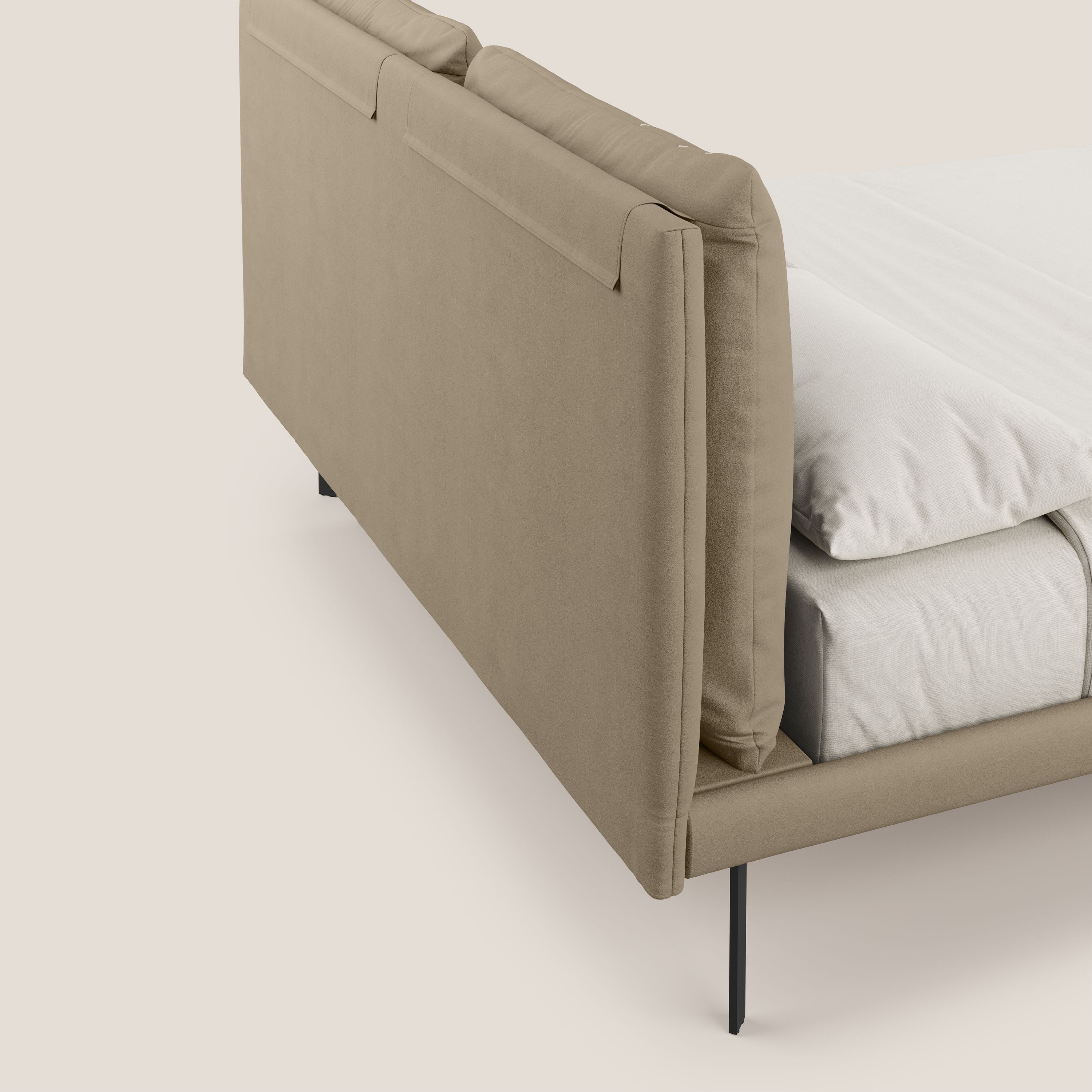 Giselle letto moderno con cuscini testata regolabili con tasche in microfibra impermeabile T11 tortora - divani.store