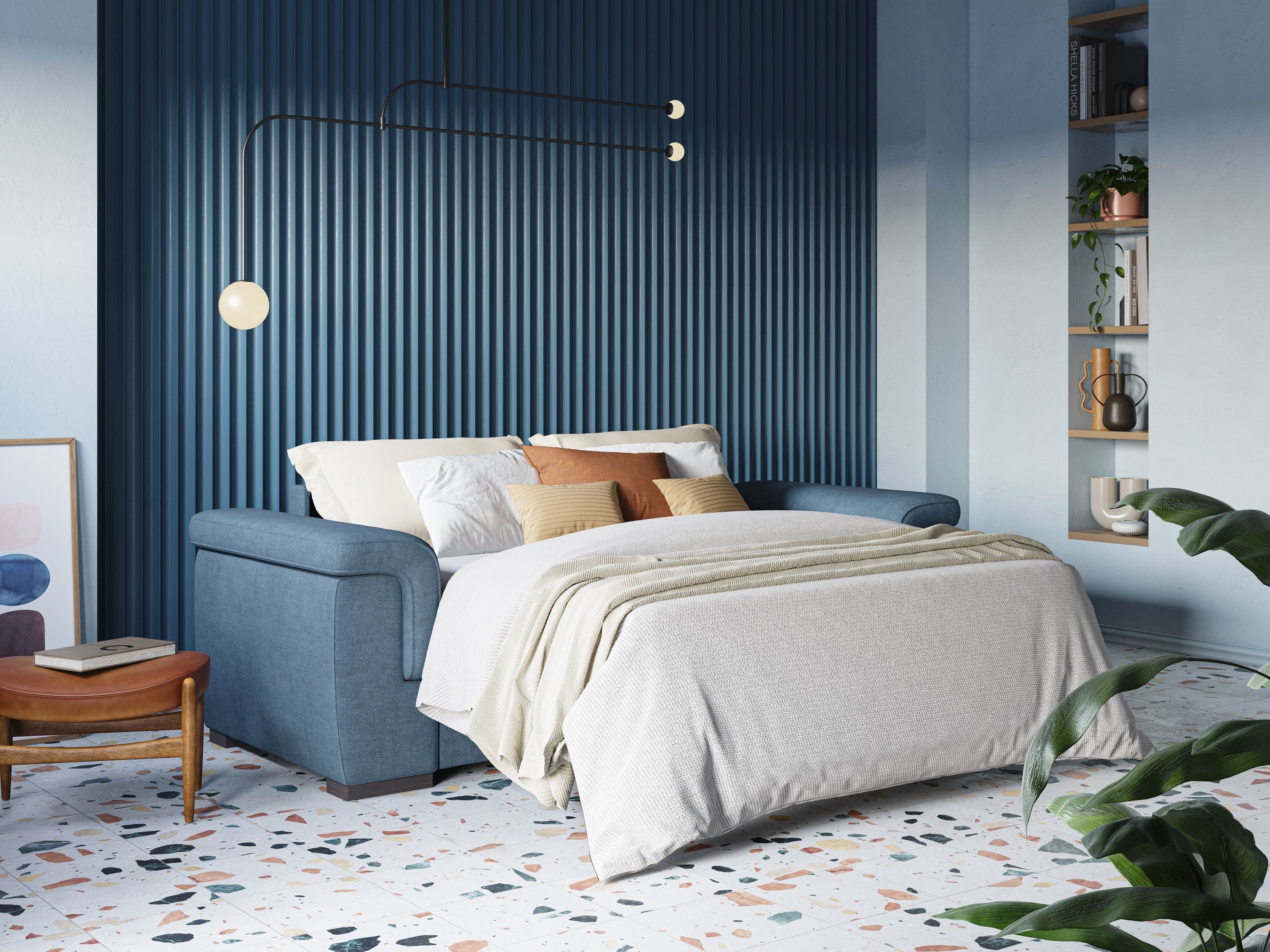 Giunone divano letto con materasso alto 18 cm e poggiatesta reclinabili in tessuto impermeabile T02 carta da zucchero - divani.store