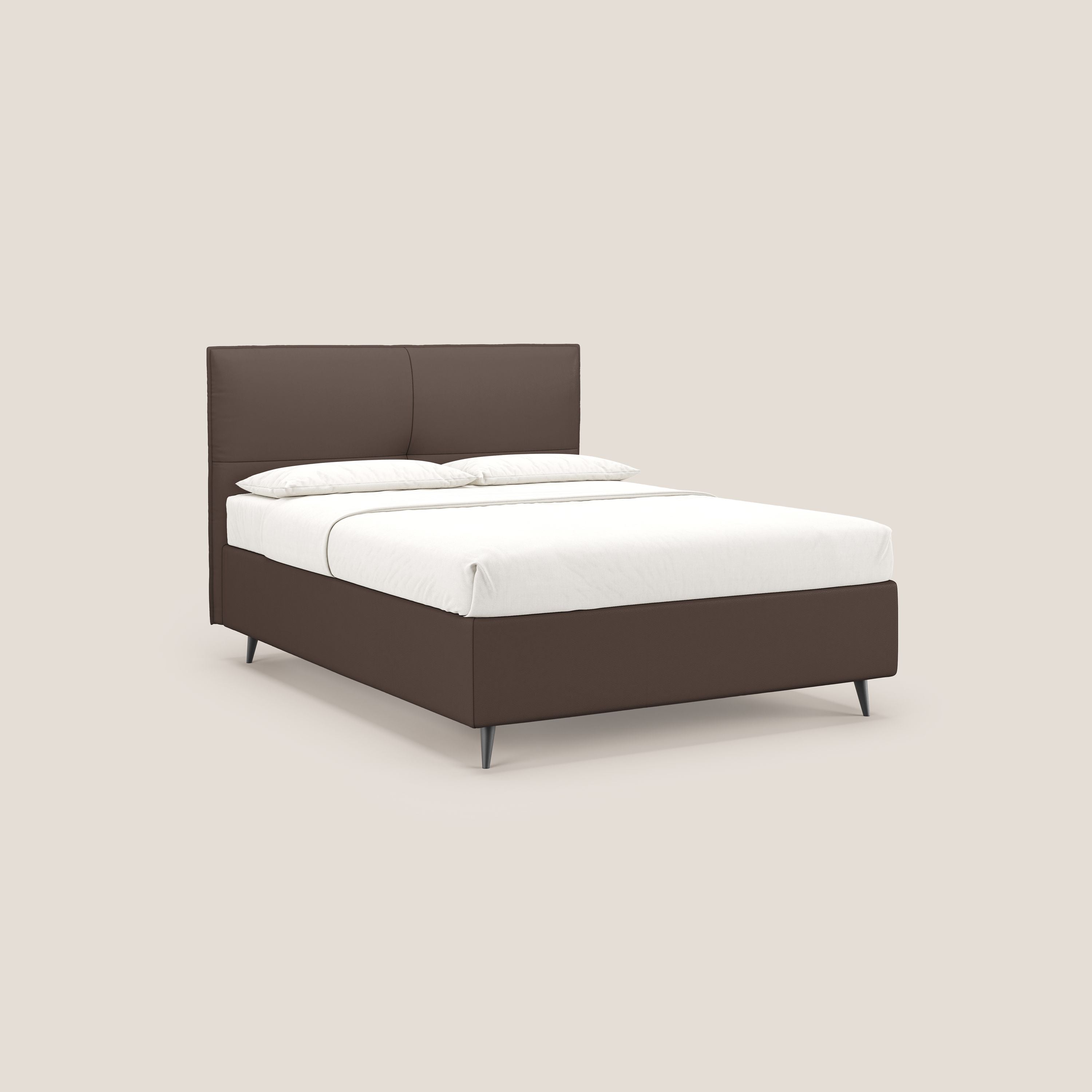 Greta letto contenitore dimensioni SLIM con testata trapuntata in ecopelle impermeabile T04 marrone - divani.store