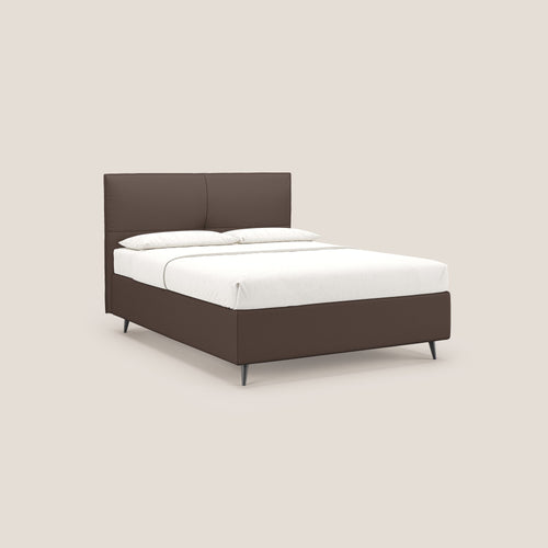Greta letto contenitore dimensioni SLIM con testata trapuntata in ecopelle impermeabile T04 marrone - divani.store
