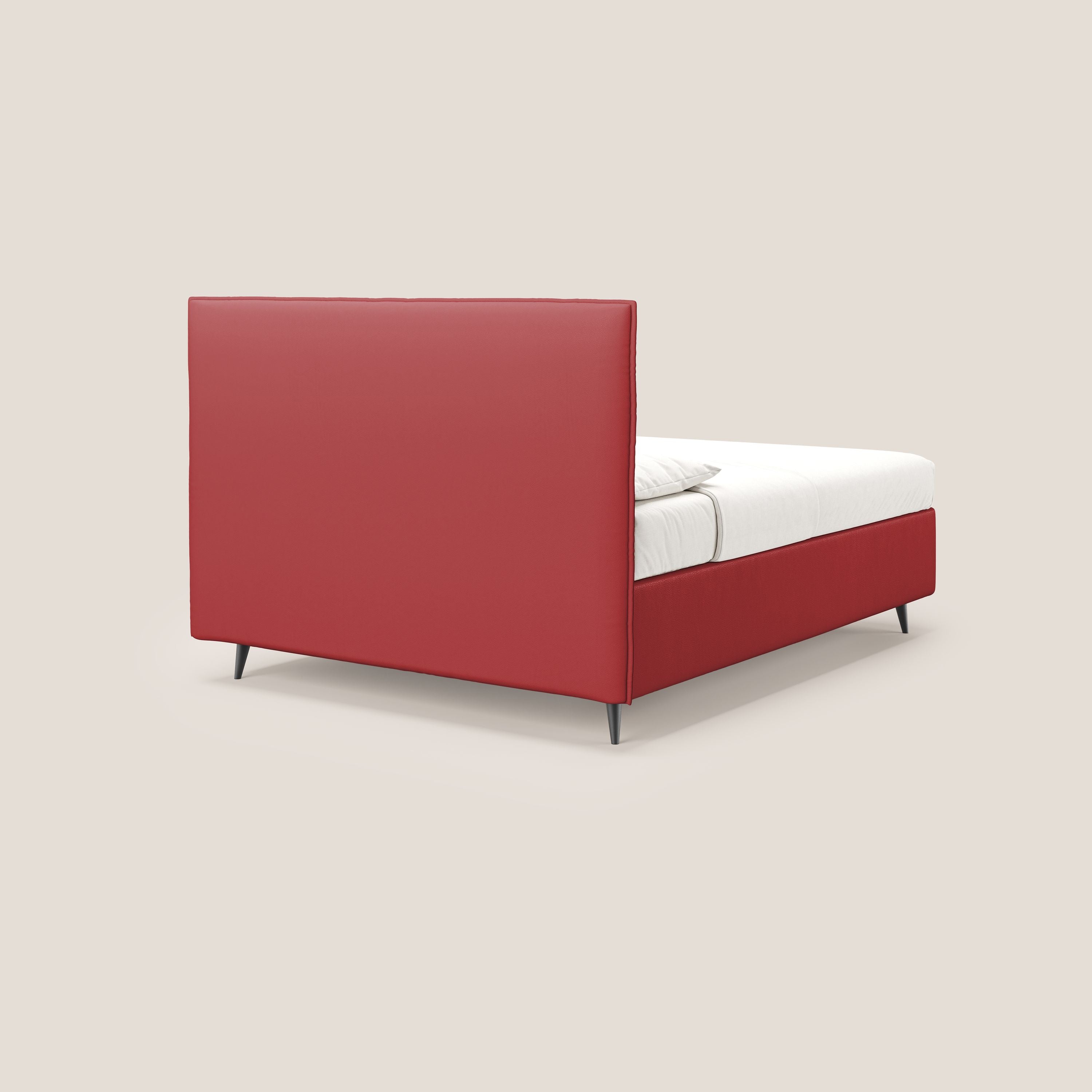 Greta letto contenitore dimensioni SLIM con testata trapuntata in ecopelle impermeabile T04 rosso - divani.store