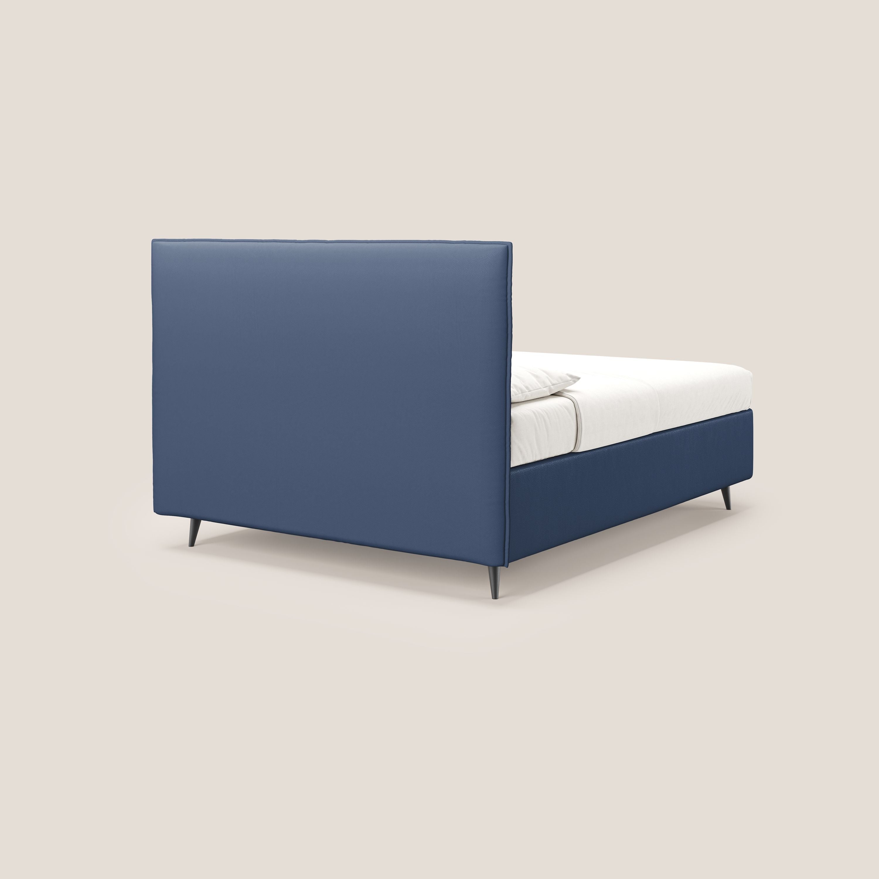 Greta letto contenitore dimensioni SLIM con testata trapuntata in ecopelle impermeabile T04 blu - divani.store