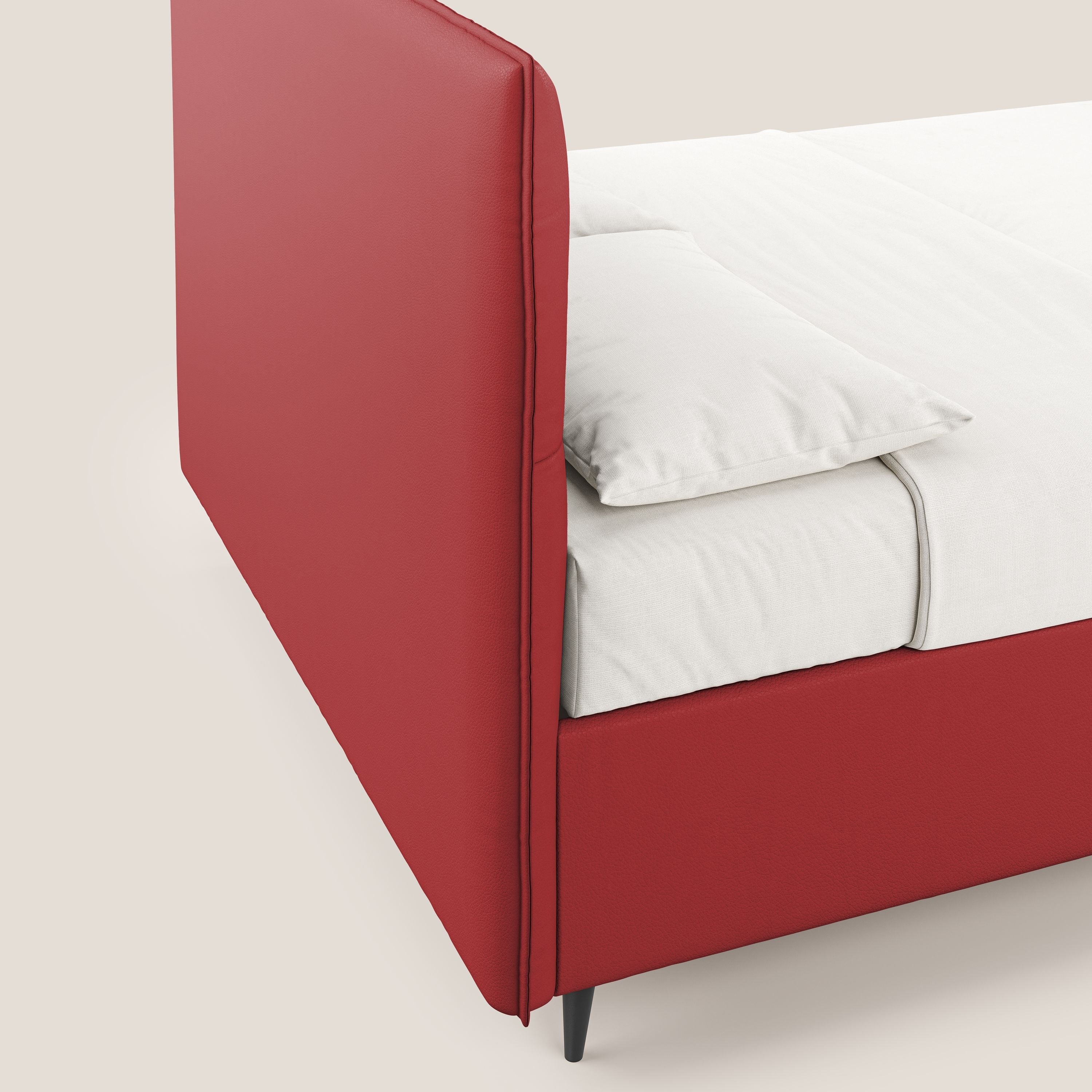Greta letto contenitore dimensioni SLIM con testata trapuntata in ecopelle impermeabile T04 rosso - divani.store