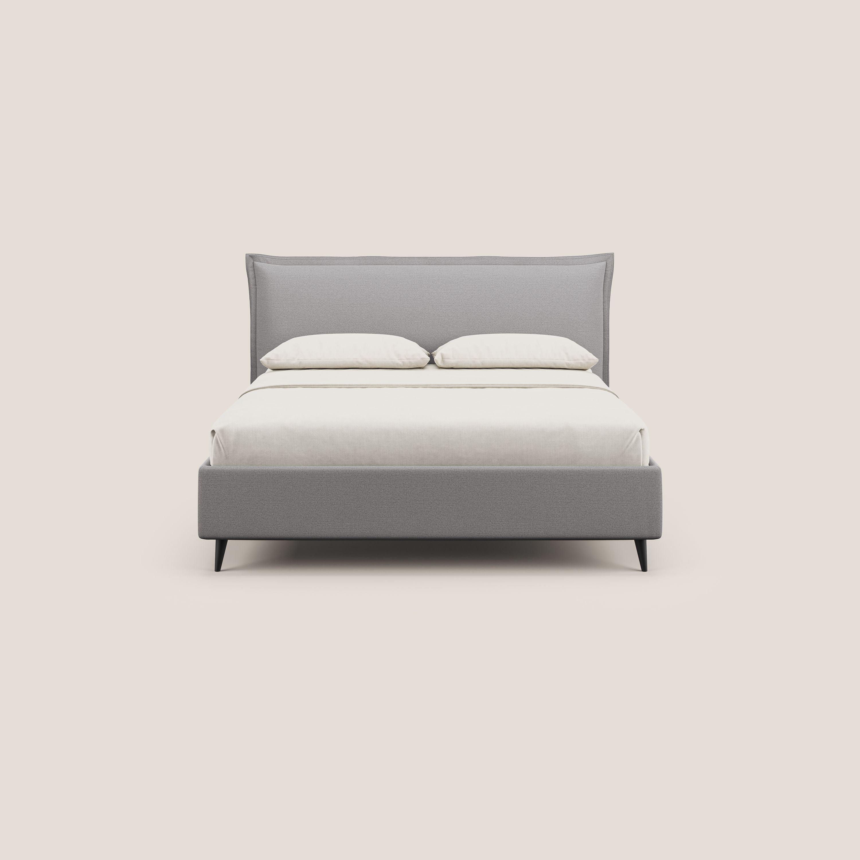 Hans letto contenitore imbottito minimal in tessuto simil cotone impermeabile T19 grigio - divani.store