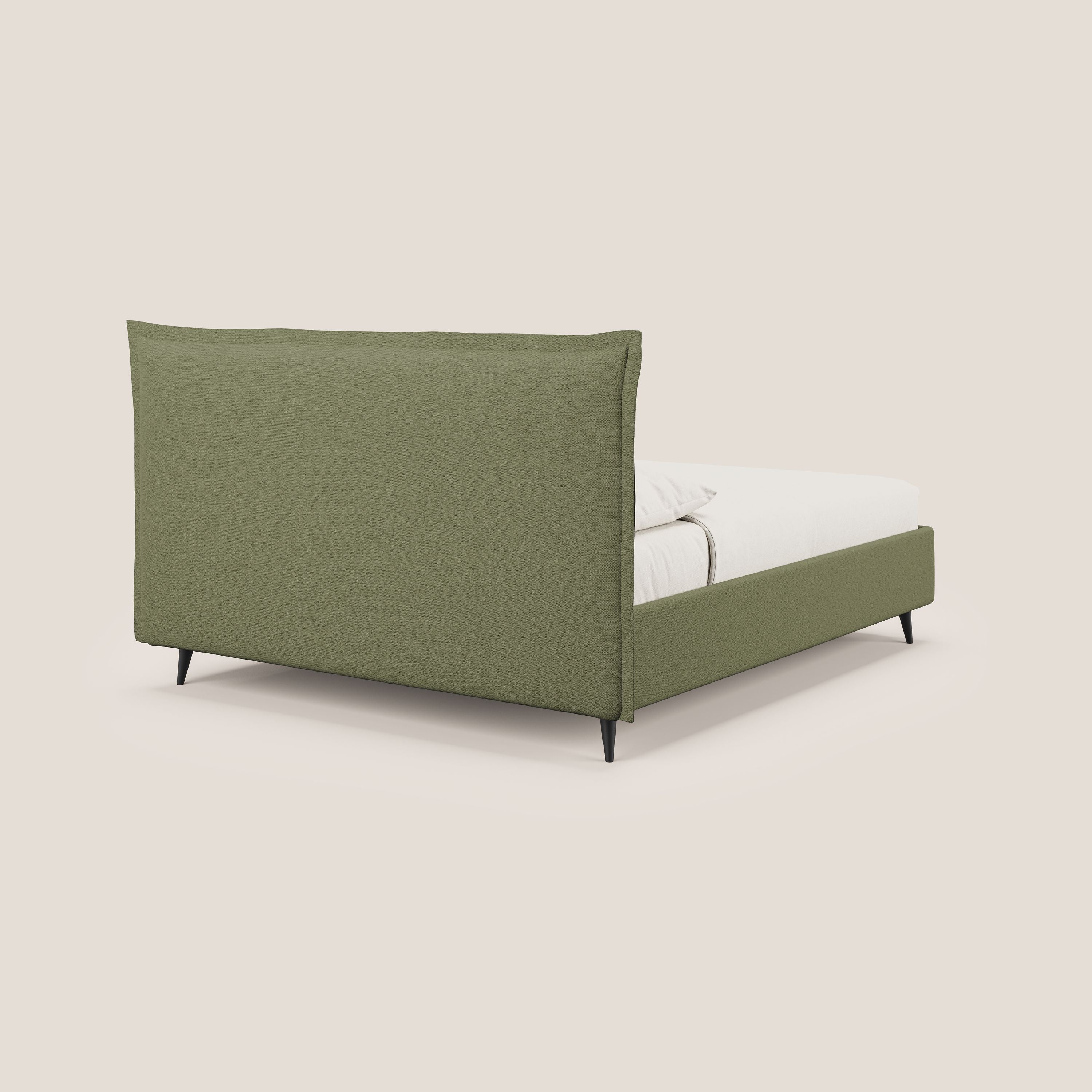 Hans letto contenitore imbottito minimal in tessuto simil cotone impermeabile T19 verde - divani.store