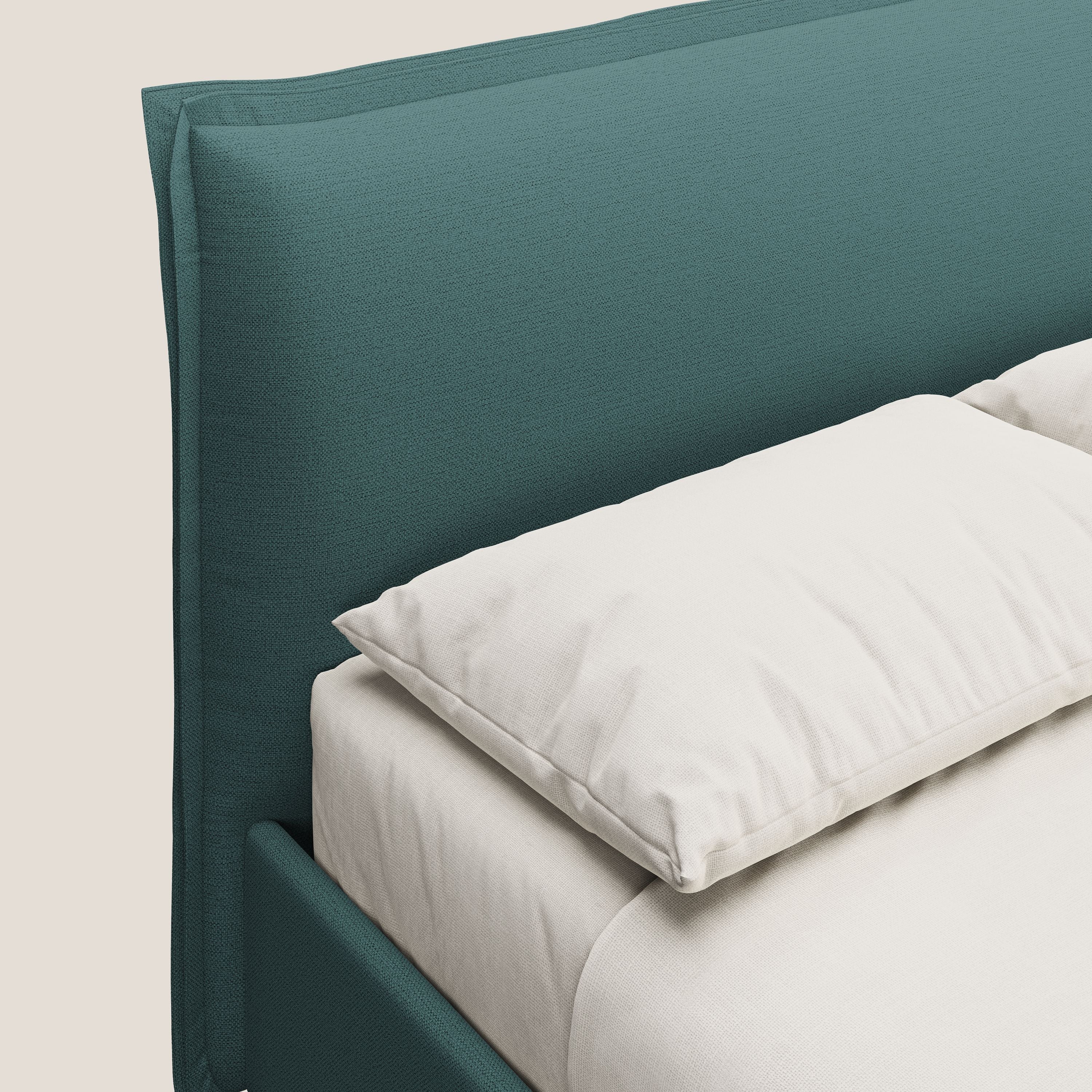 Hans letto contenitore imbottito minimal in tessuto simil cotone impermeabile T19 petrolio - divani.store