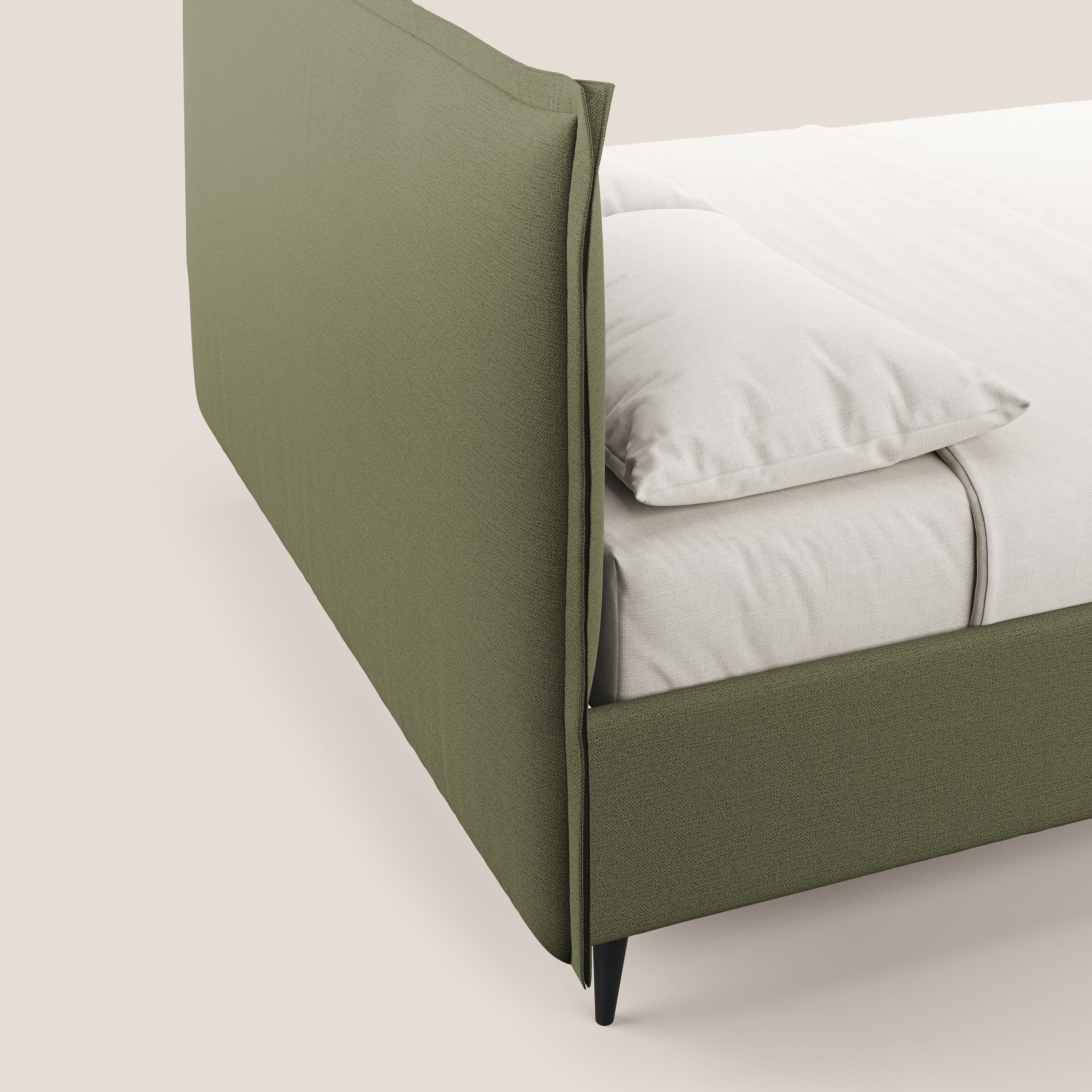 Hans letto contenitore imbottito minimal in tessuto simil cotone impermeabile T19 verde - divani.store