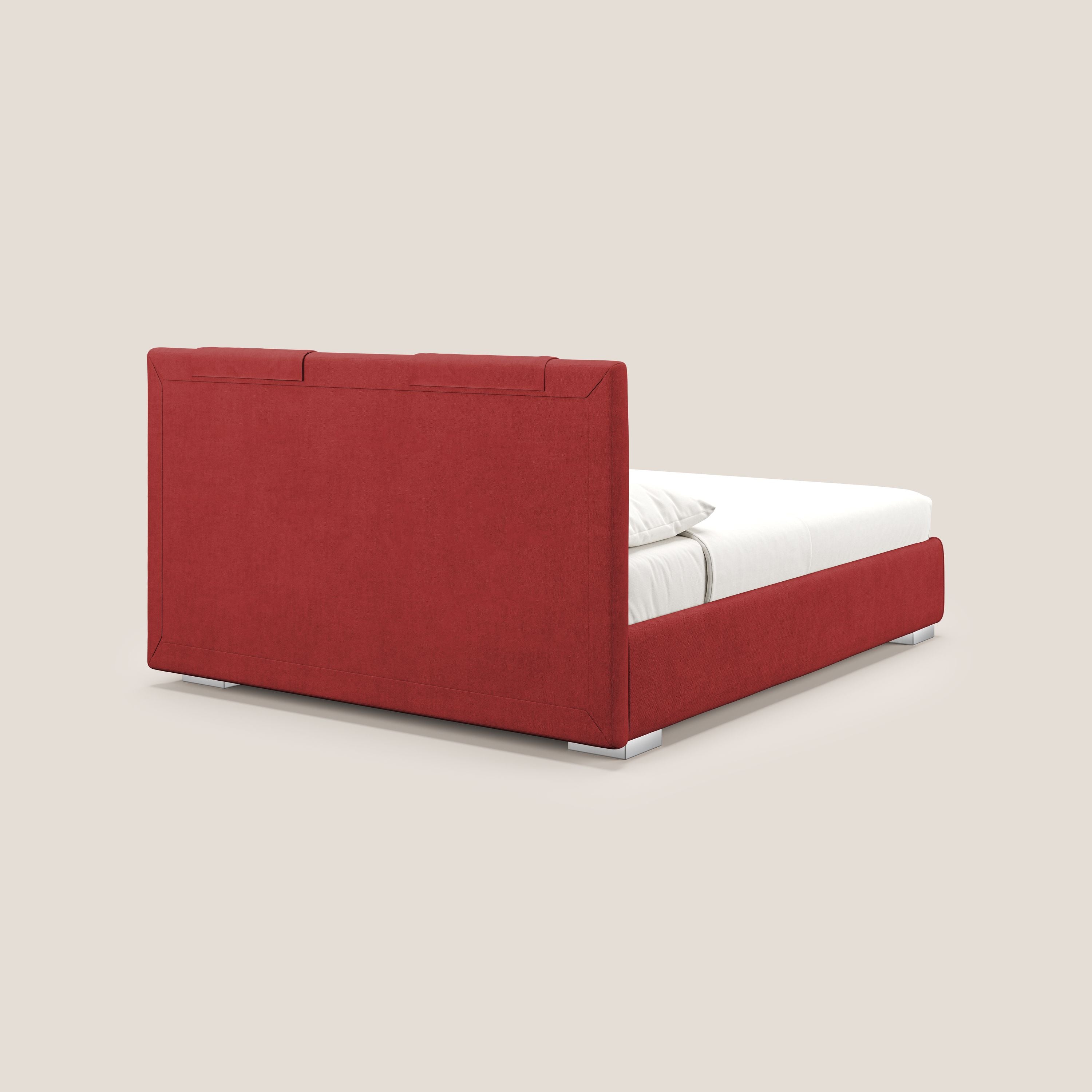 Horus letto imbottito contenitore e presa USB sulla testata in tessuto impermeabile T02 rosso - divani.store