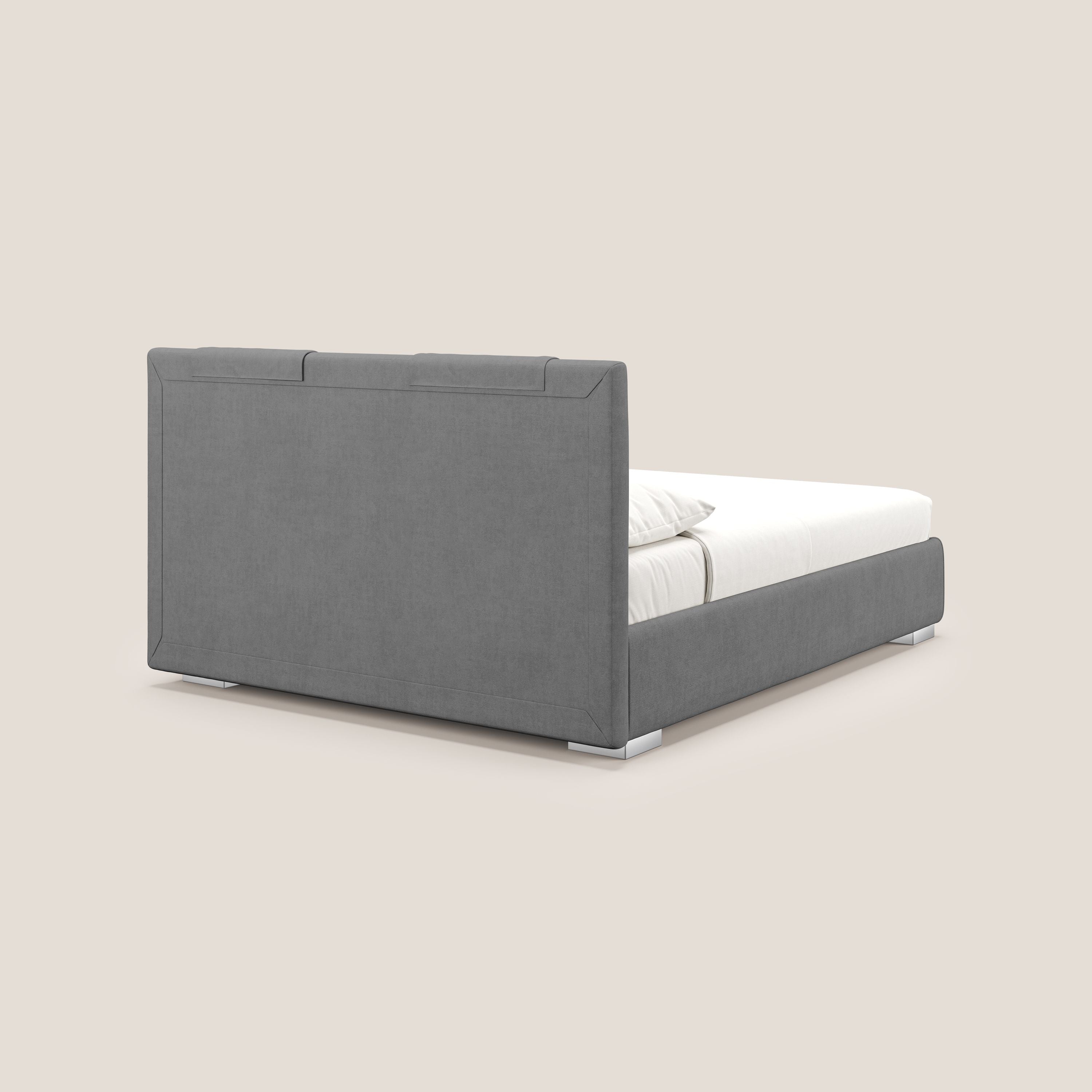 Horus letto imbottito contenitore e presa USB sulla testata in tessuto impermeabile T02 grigio - divani.store