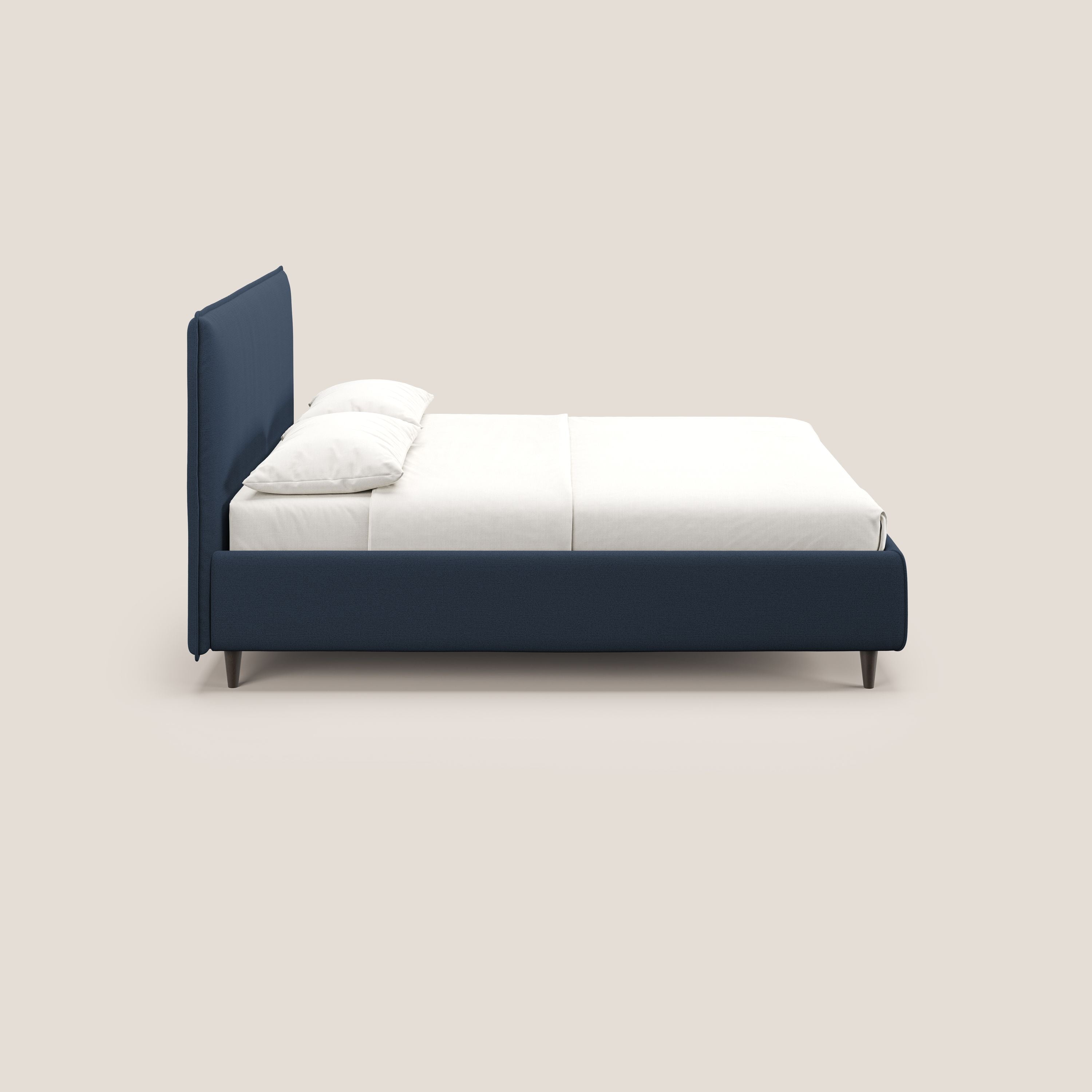 Hunter letto imbottito contenitore sfoderabile in tessuto impermeabile fiammato T19 blu - divani.store