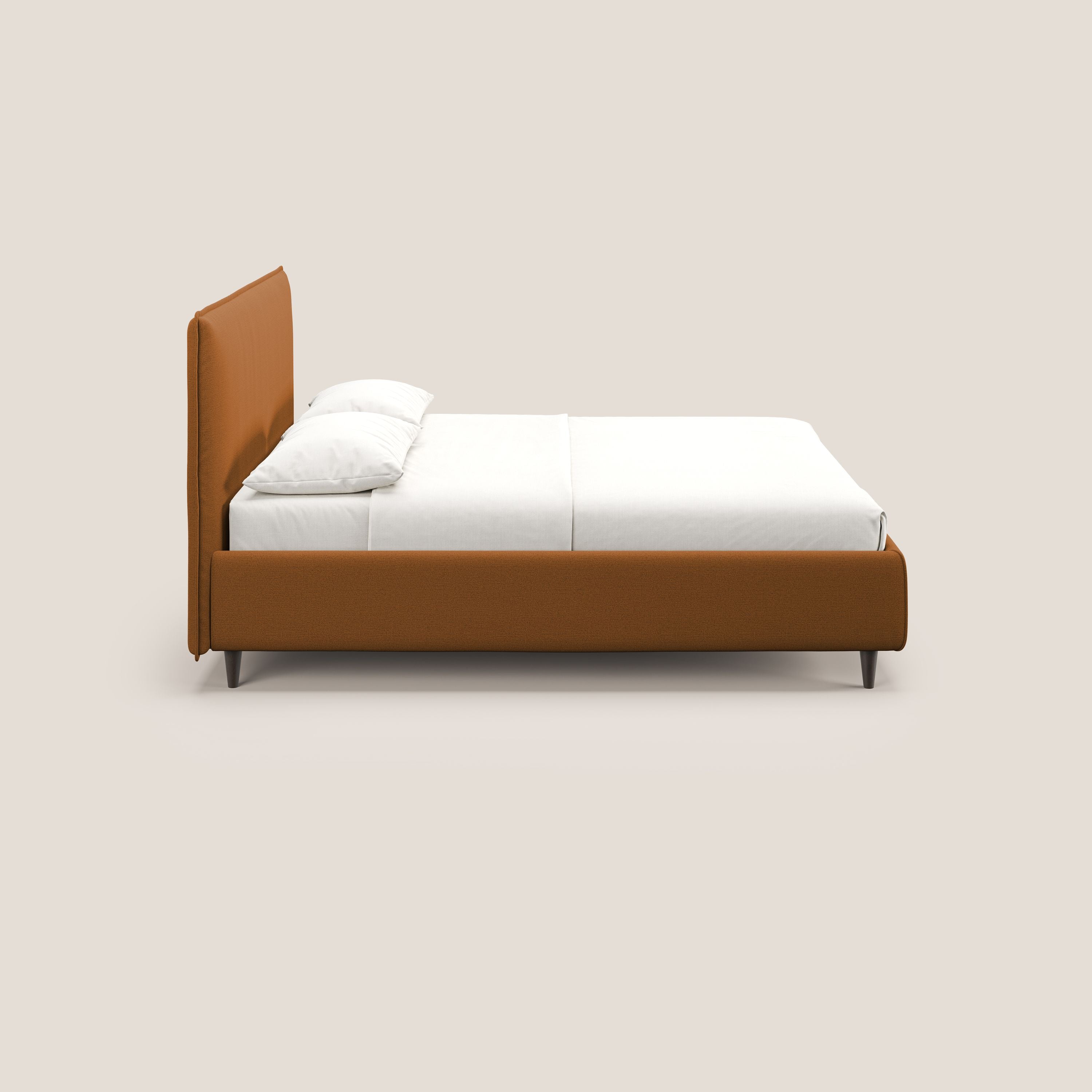 Hunter letto imbottito contenitore sfoderabile in tessuto impermeabile fiammato T19 arancio - divani.store