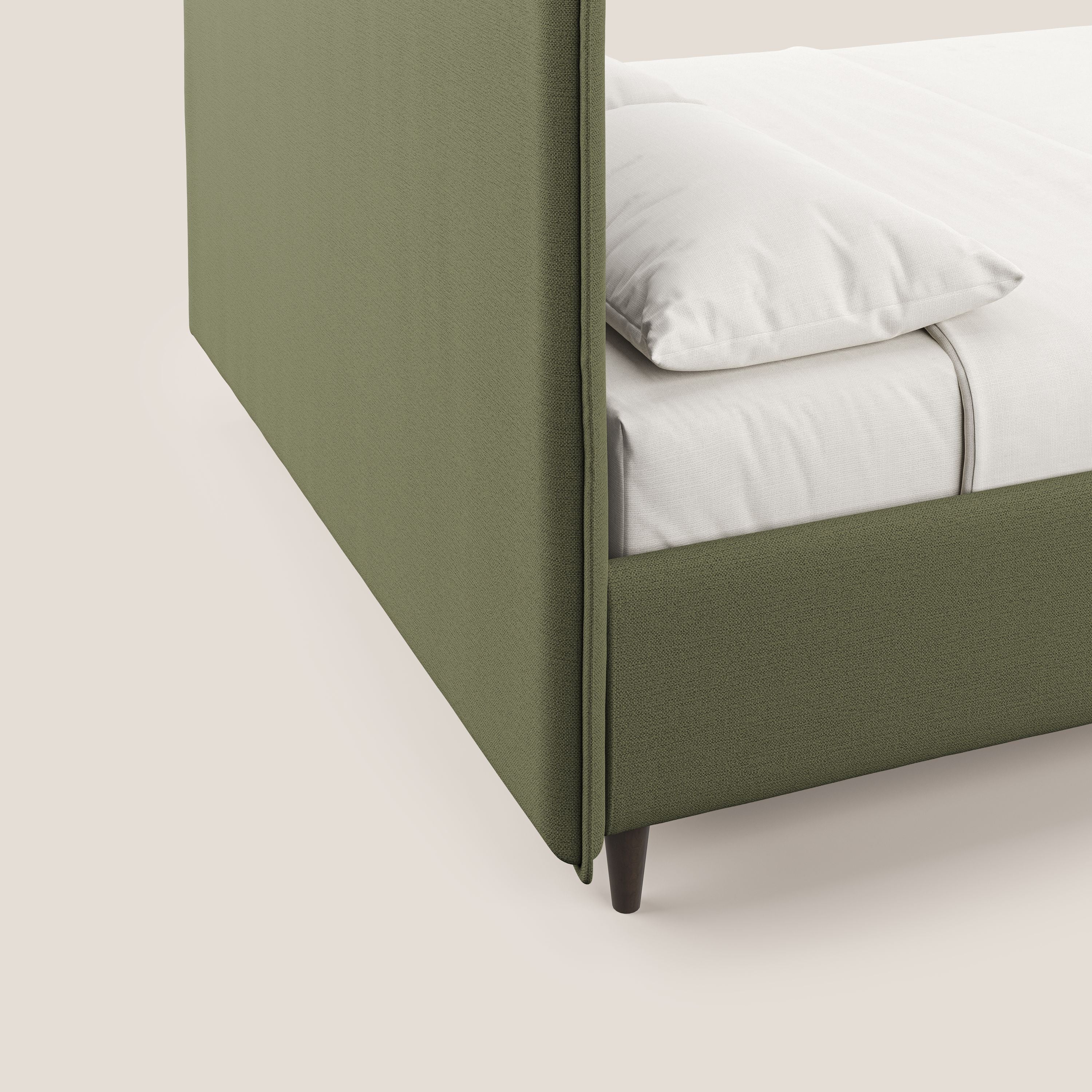 Hunter letto imbottito contenitore sfoderabile in tessuto impermeabile fiammato T19 verde - divani.store