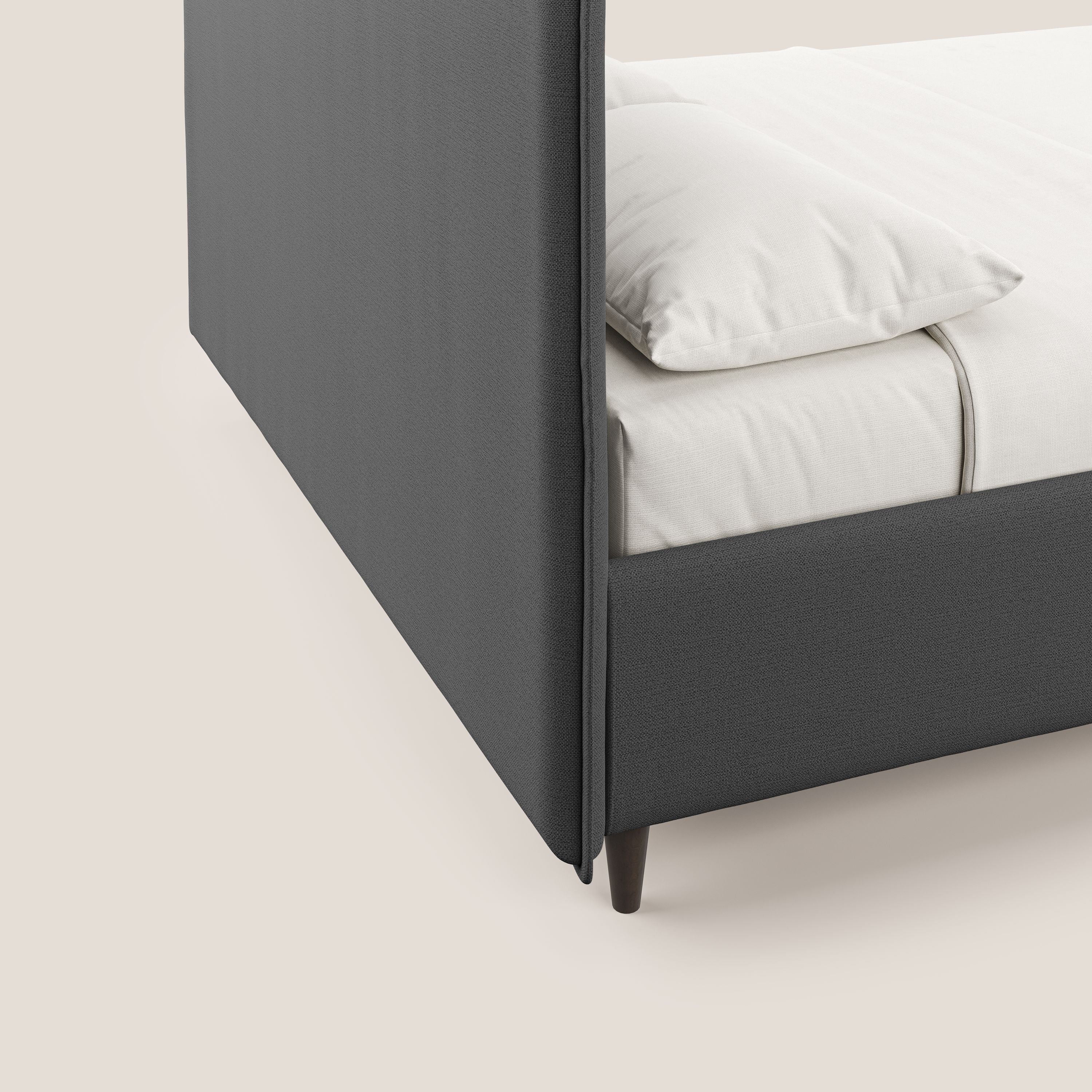 Hunter letto imbottito contenitore sfoderabile in tessuto impermeabile fiammato T19 antracite - divani.store