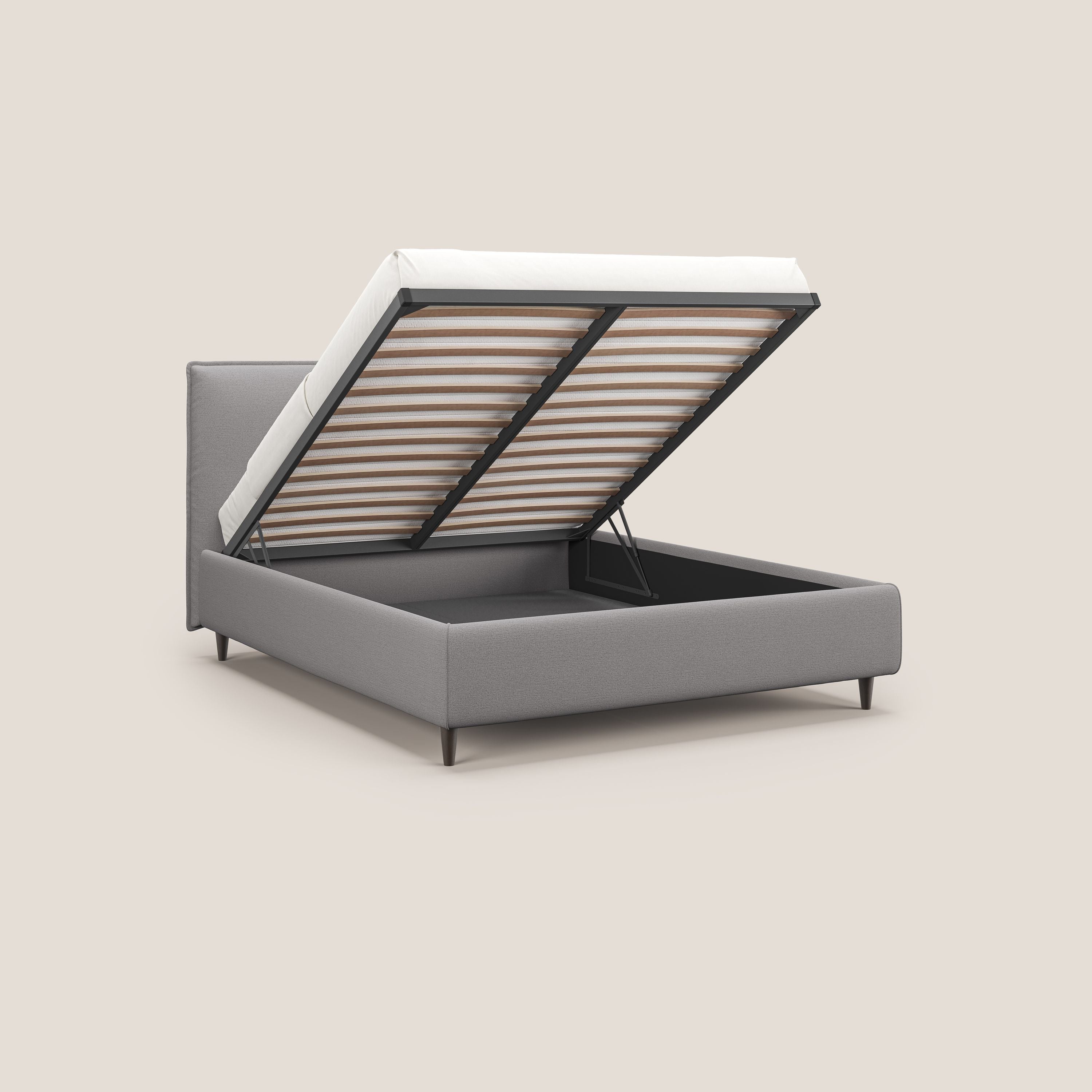 Hunter letto imbottito contenitore sfoderabile in tessuto impermeabile fiammato T19 grigio - divani.store