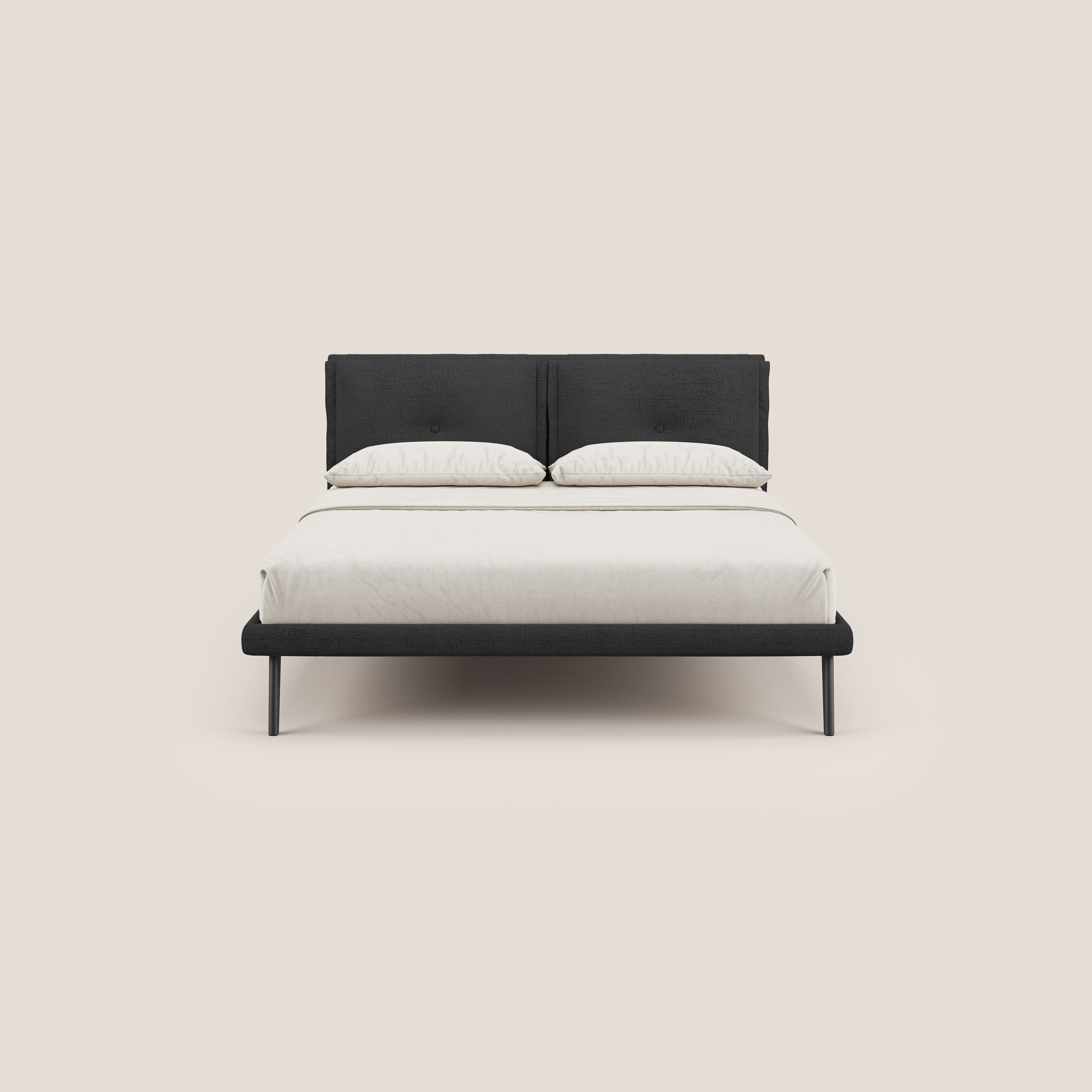 Ibuki letto con cuscini trapuntati regolabili e piedi in mogano in tessuto fiammato impermeabile T03 antracite - divani.store