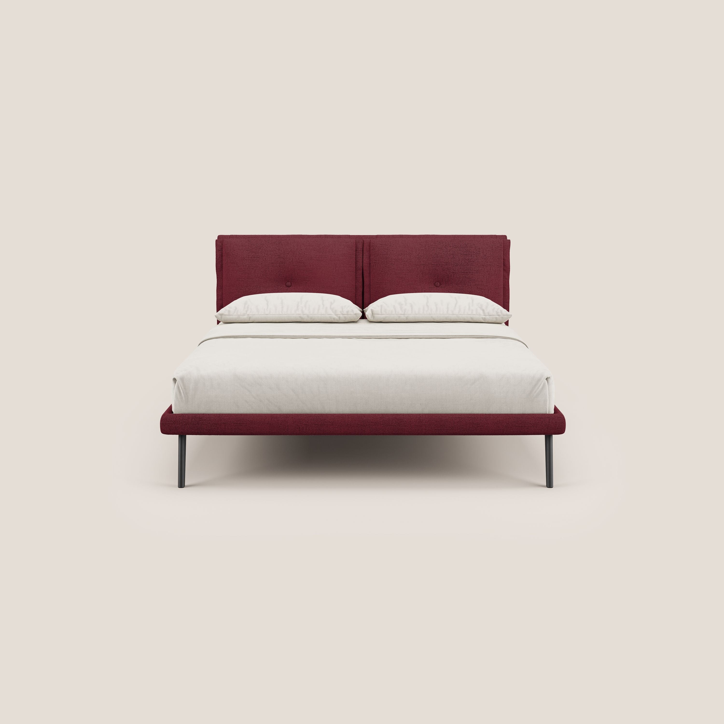 Ibuki letto con cuscini trapuntati regolabili e piedi in mogano in tessuto fiammato impermeabile T03 rosso - divani.store