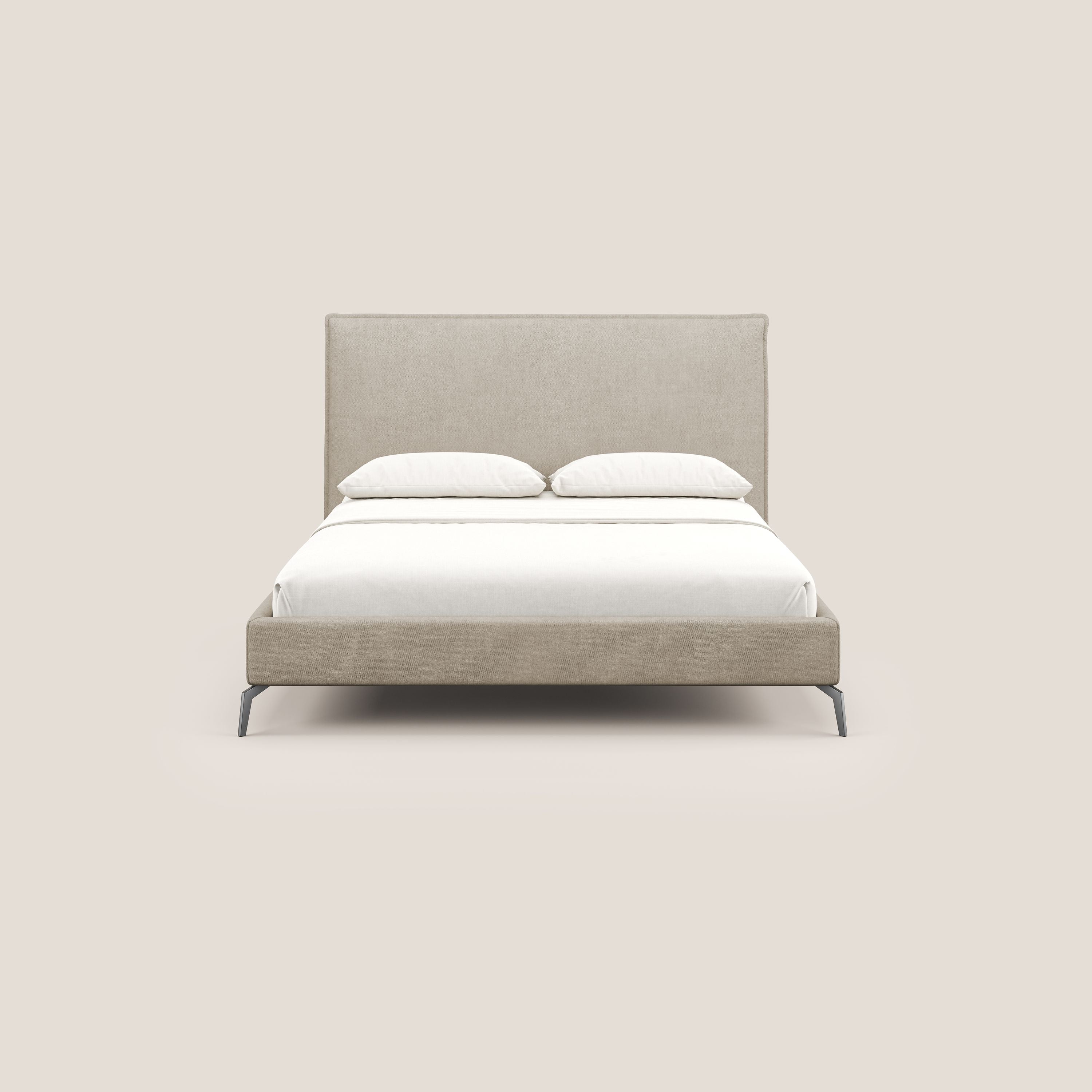 Iris letto imbottito con piedini neri sfoderabile in tessuto impermeabile T02 beige - divani.store