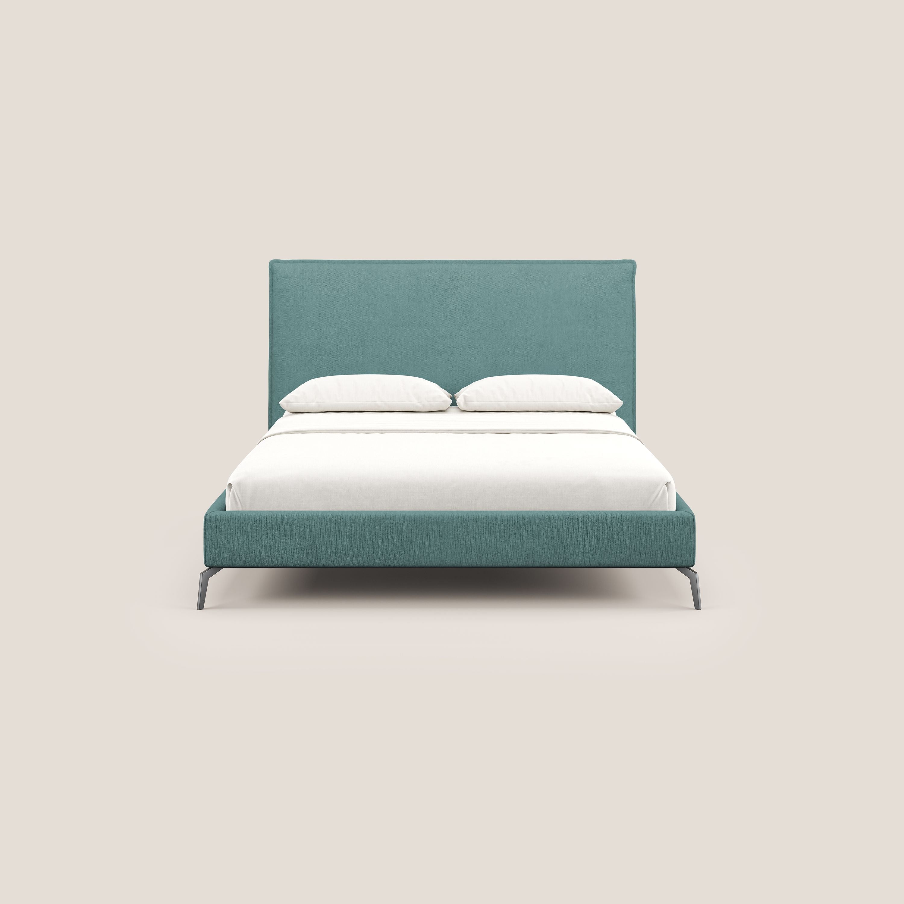 Iris letto imbottito con piedini neri sfoderabile in tessuto impermeabile T02 petrolio - divani.store