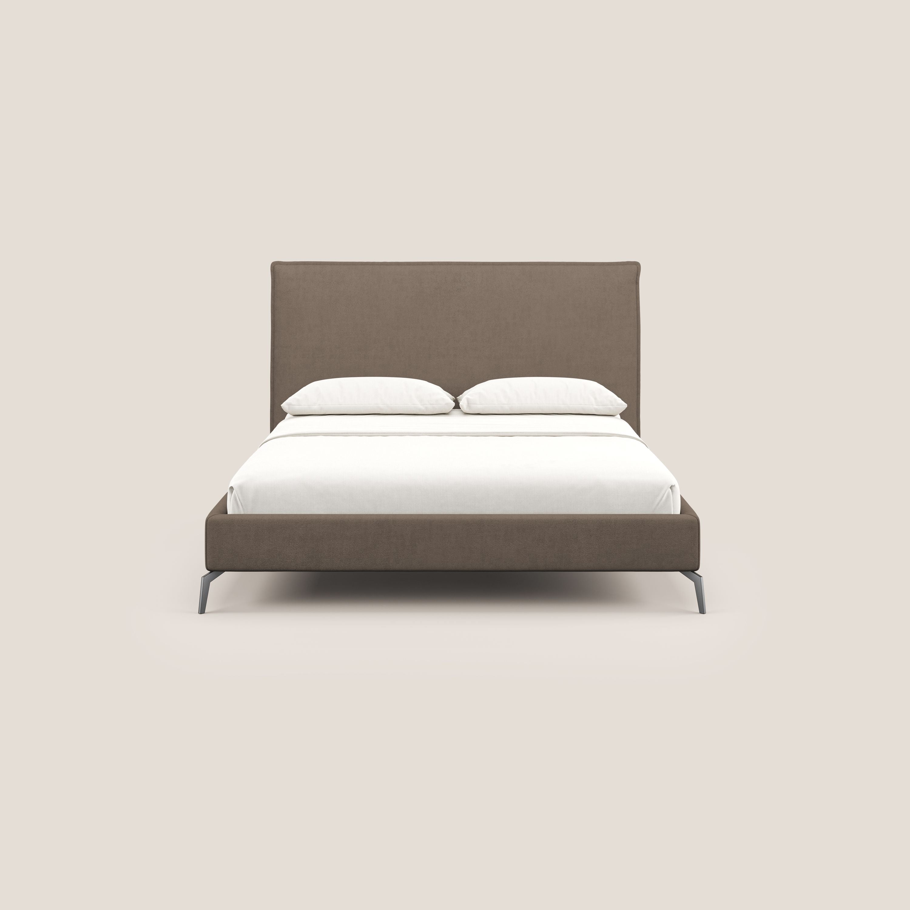 Iris letto imbottito con piedini neri sfoderabile in tessuto impermeabile T02 marrone - divani.store