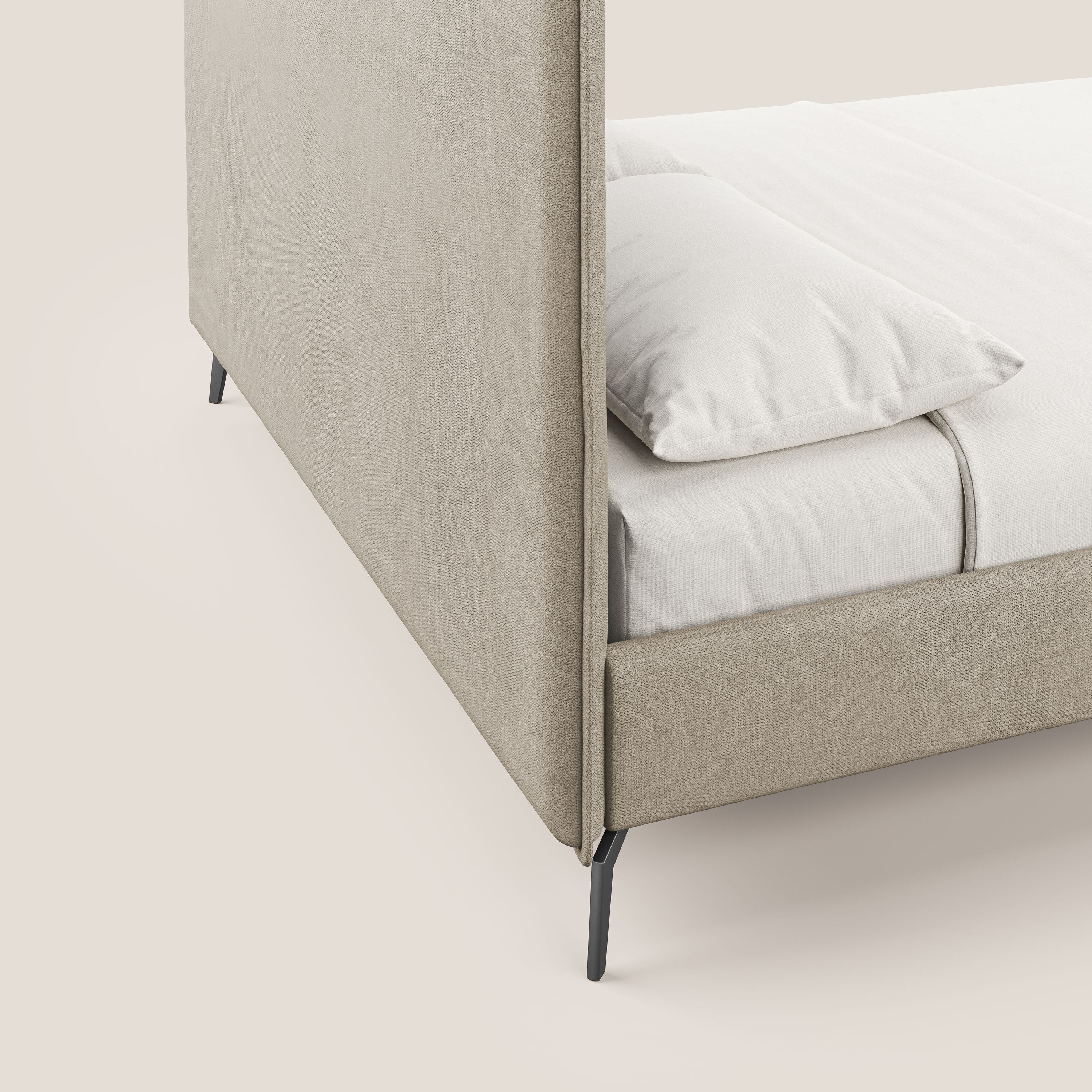 Iris letto imbottito con piedini neri sfoderabile in tessuto impermeabile T02 beige - divani.store