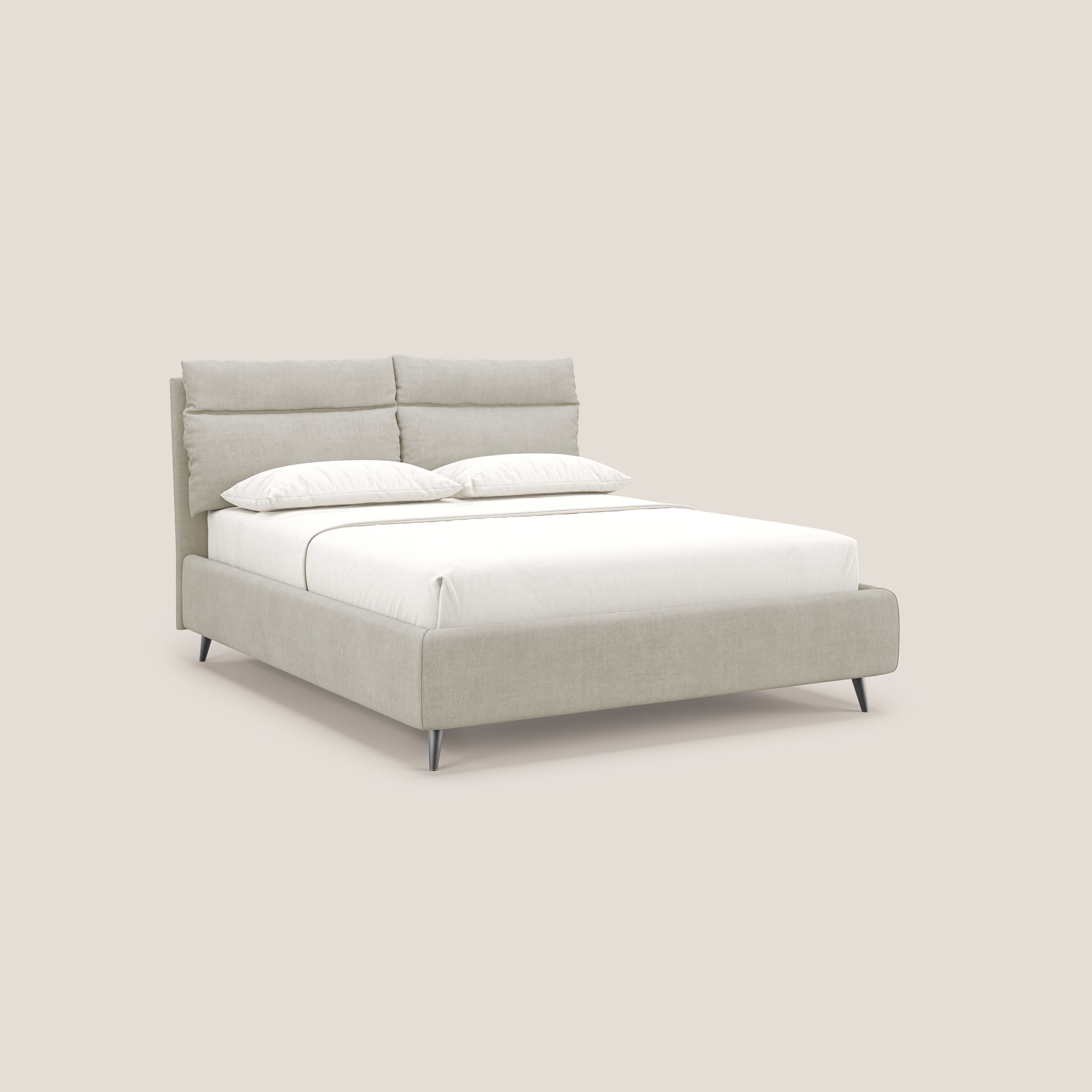 Jerry letto imbottito contenitore e cuscini reclinabili in tessuto smacchiabile T17 panna - divani.store