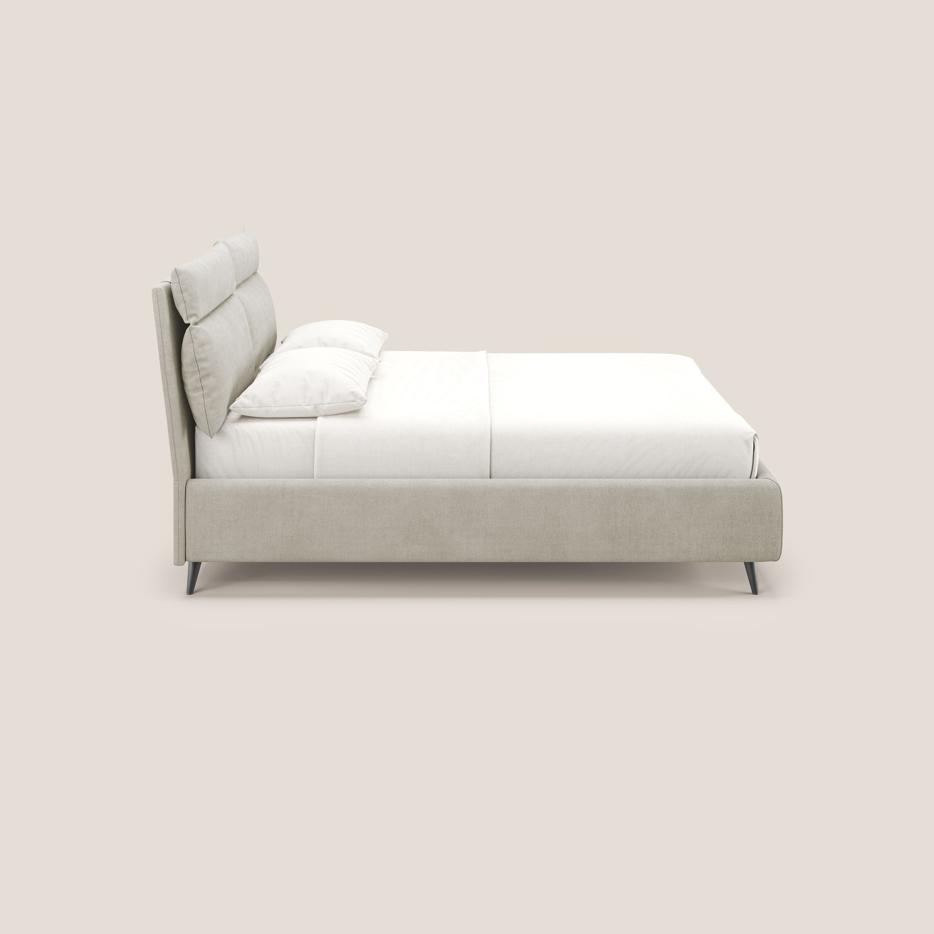 Jerry letto imbottito contenitore e cuscini reclinabili in tessuto smacchiabile T17 panna - divani.store