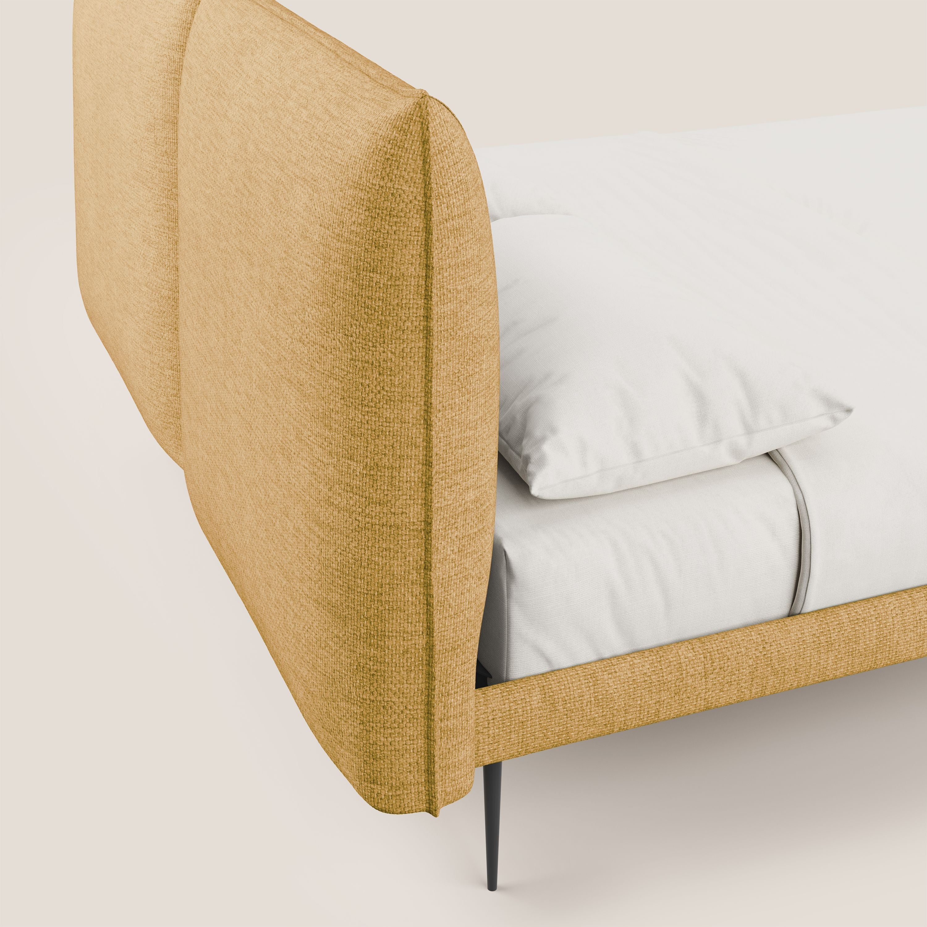 Jolie letto a doppio pannello con piedi alti in metallo in tessuto smacchiabile T18 giallo - divani.store